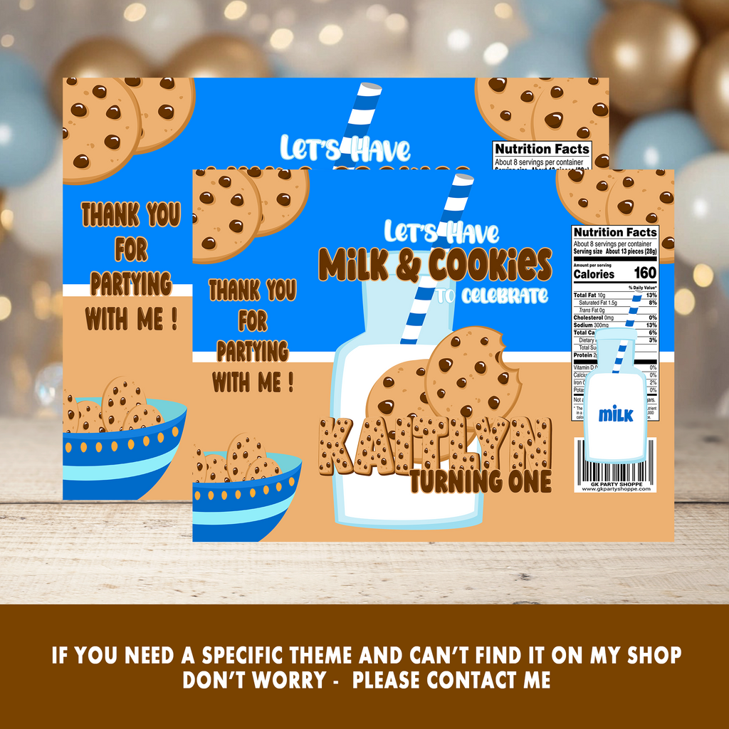 MILK AND COOKIE | CHIP BAG WRAPPER | BIRTHDAY PARTY FAVOR | DIGITAL, PRINT & SHIP