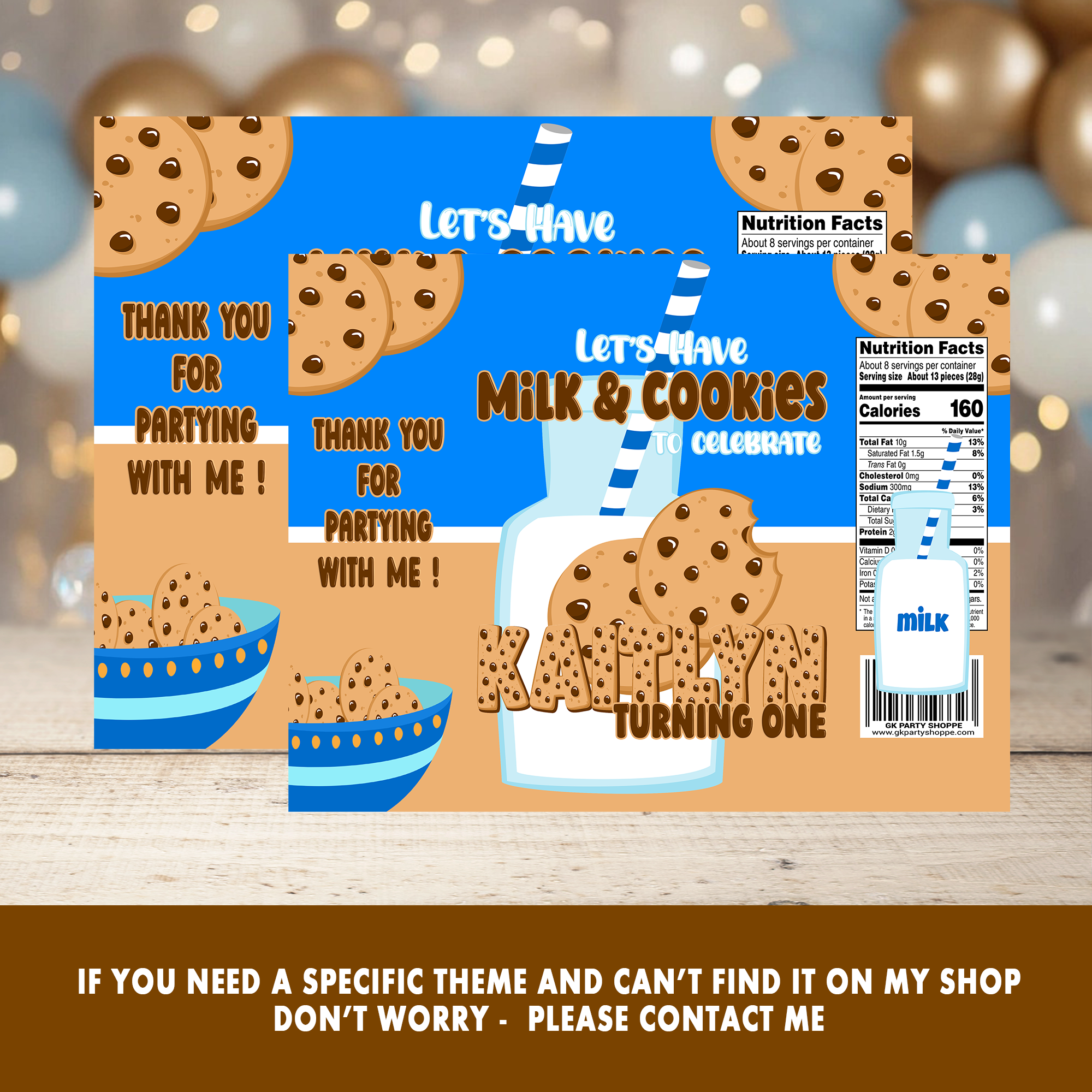 MILK AND COOKIE | CHIP BAG WRAPPER | BIRTHDAY PARTY FAVOR | DIGITAL, PRINT & SHIP
