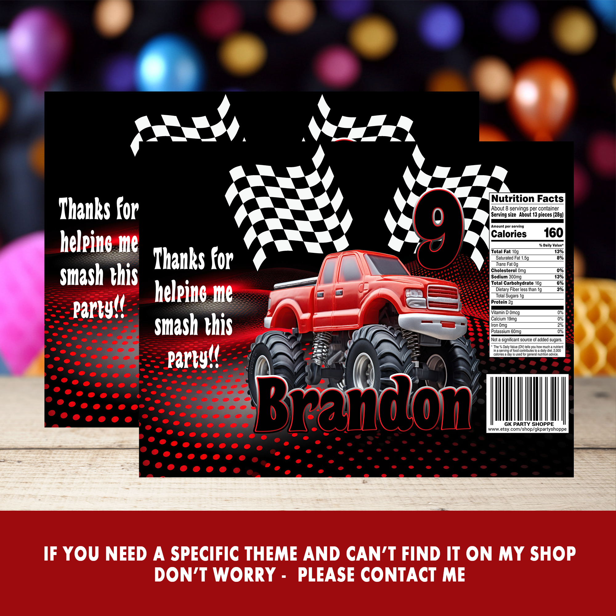 Big Wheels, Big Thrills! Monster Truck Party Favor Wrappers & Labels | Personalized Birthday Party Favor | Digital & Print Options