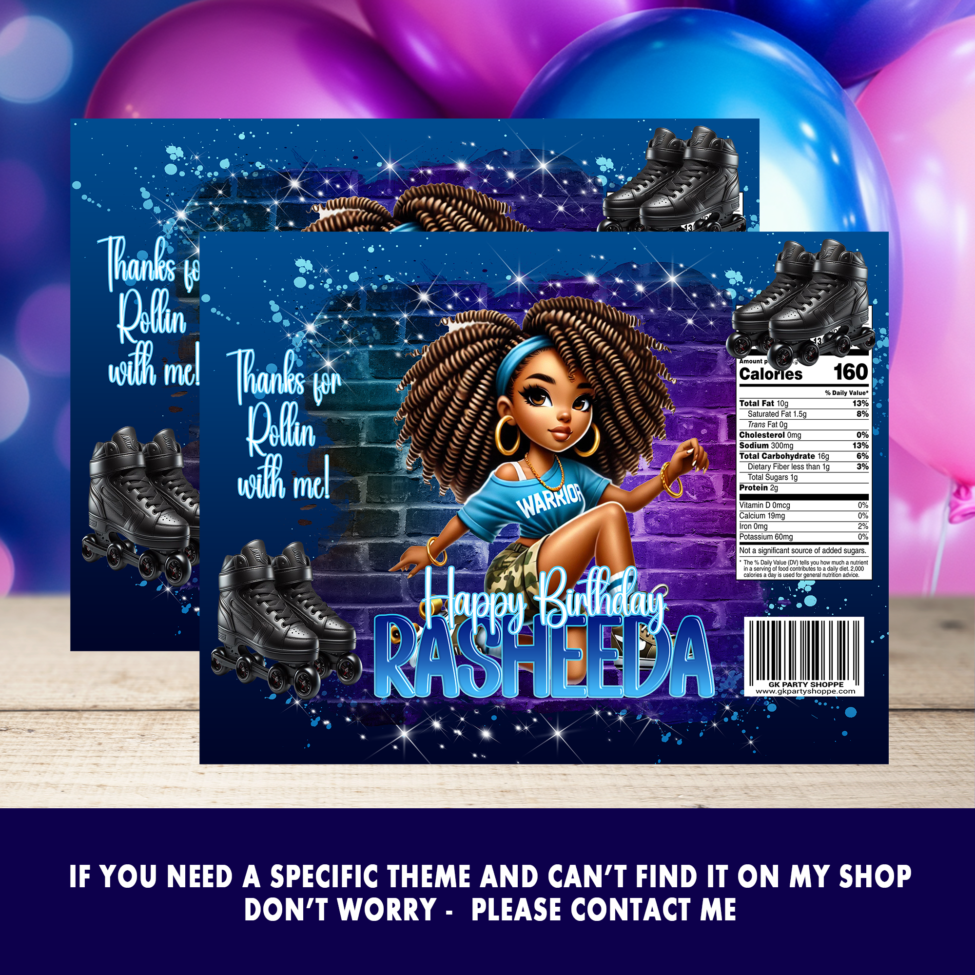 Roll With It Skate Party | Chip Bag Wrapper Party Favor | Skate Birthday Theme | Digital + Print Option