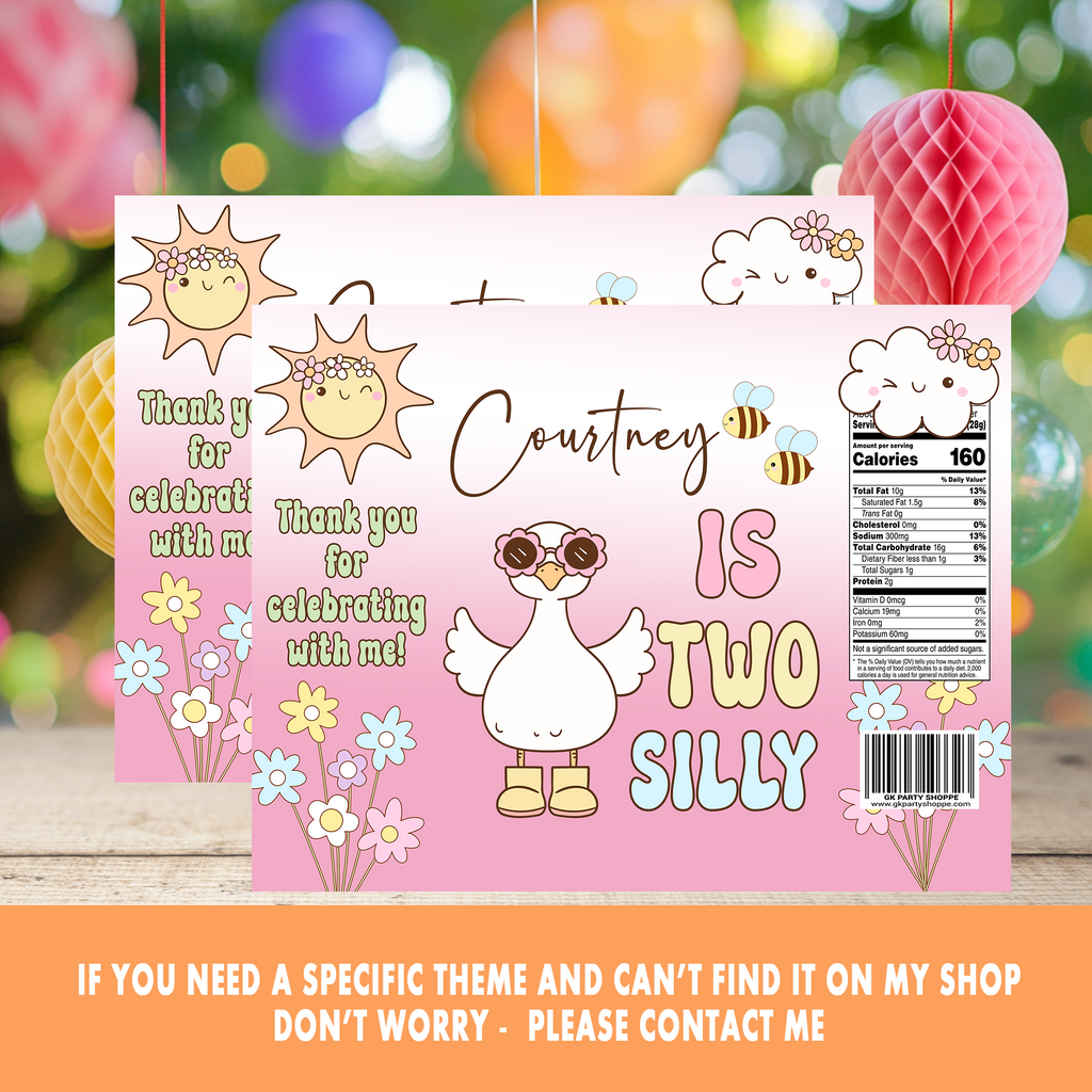 Goose on the Loose! Two Silly Goose Party Favor Wrappers & Labels | Whimsical & Fun Second Birthday Party Favor | Digital & Print Options