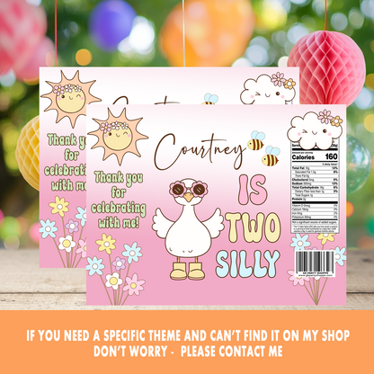 Goose on the Loose! Two Silly Goose Party Favor Wrappers & Labels | Whimsical & Fun Second Birthday Party Favor | Digital & Print Options