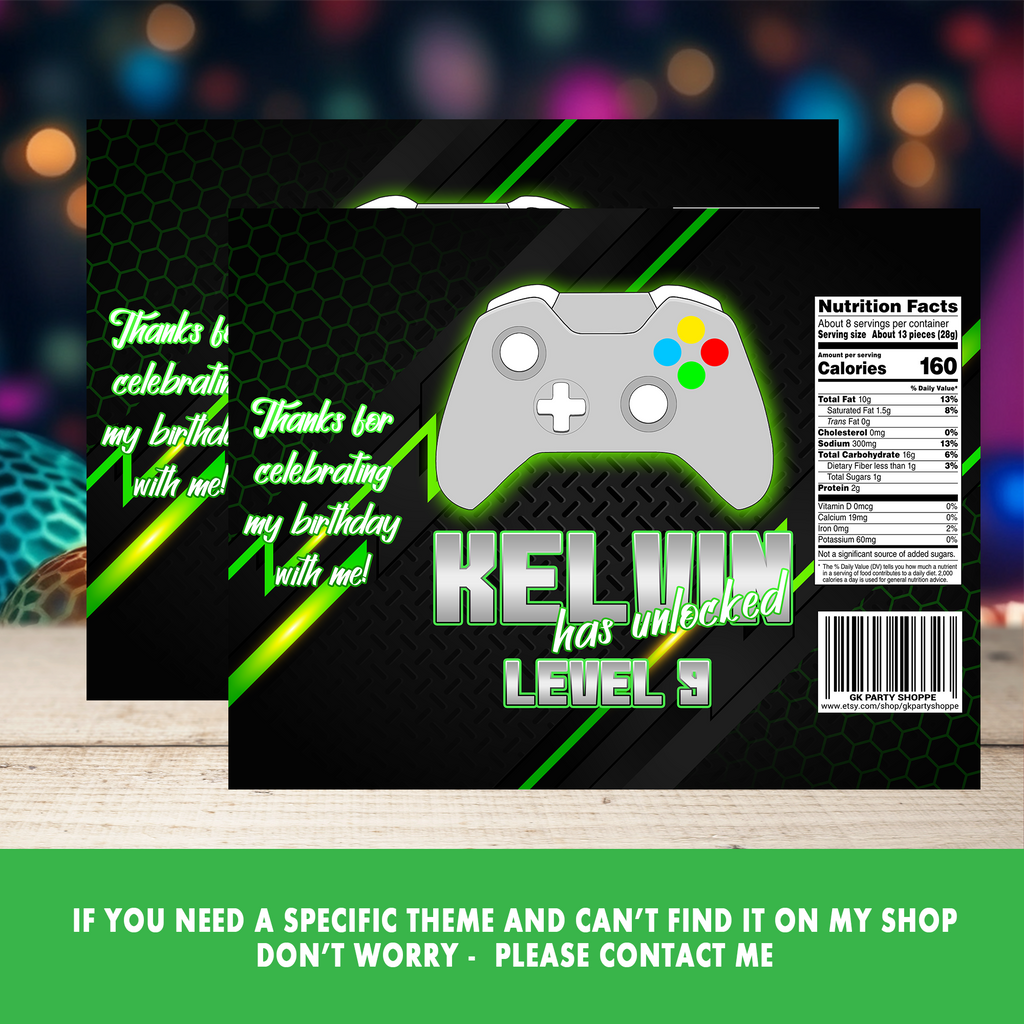 Level Up the Fun! Video Game Party Favor Wrappers & Labels | Fun Gamer Birthday Party Favor | Digital & Print Options