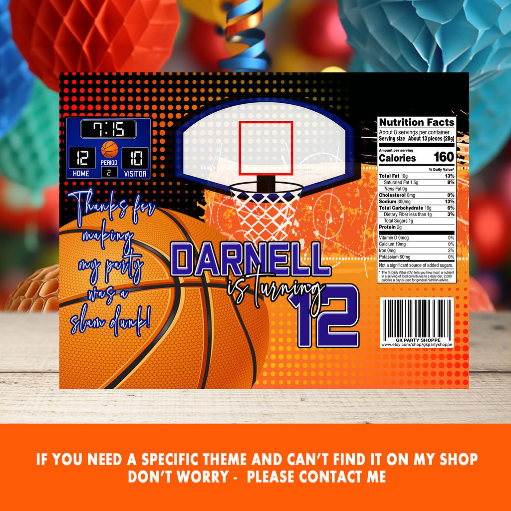 Basketball Theme | Chip Bag Wrapper Party Favor | Sports Birthday Party | Digital + Print Option