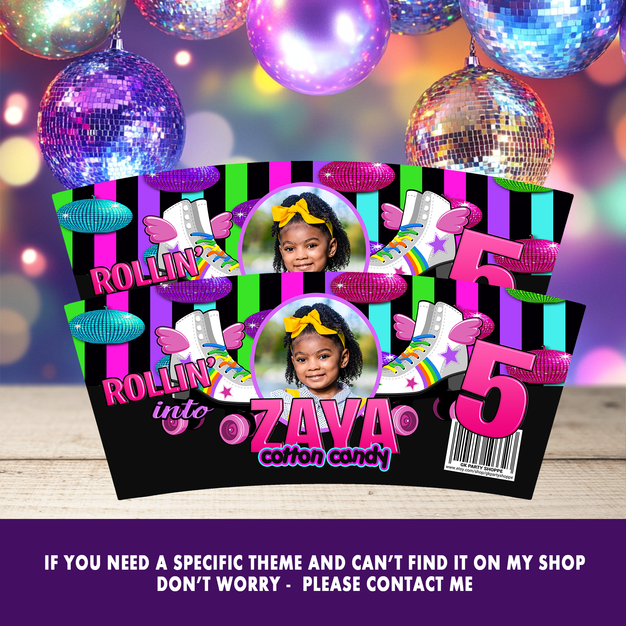 Roll Into Fun! Skate Party Cotton Candy Tub Label | Fun & Trendy Tween and Teen Birthday Party Favors | Digital & Print Options | 1oz Tub