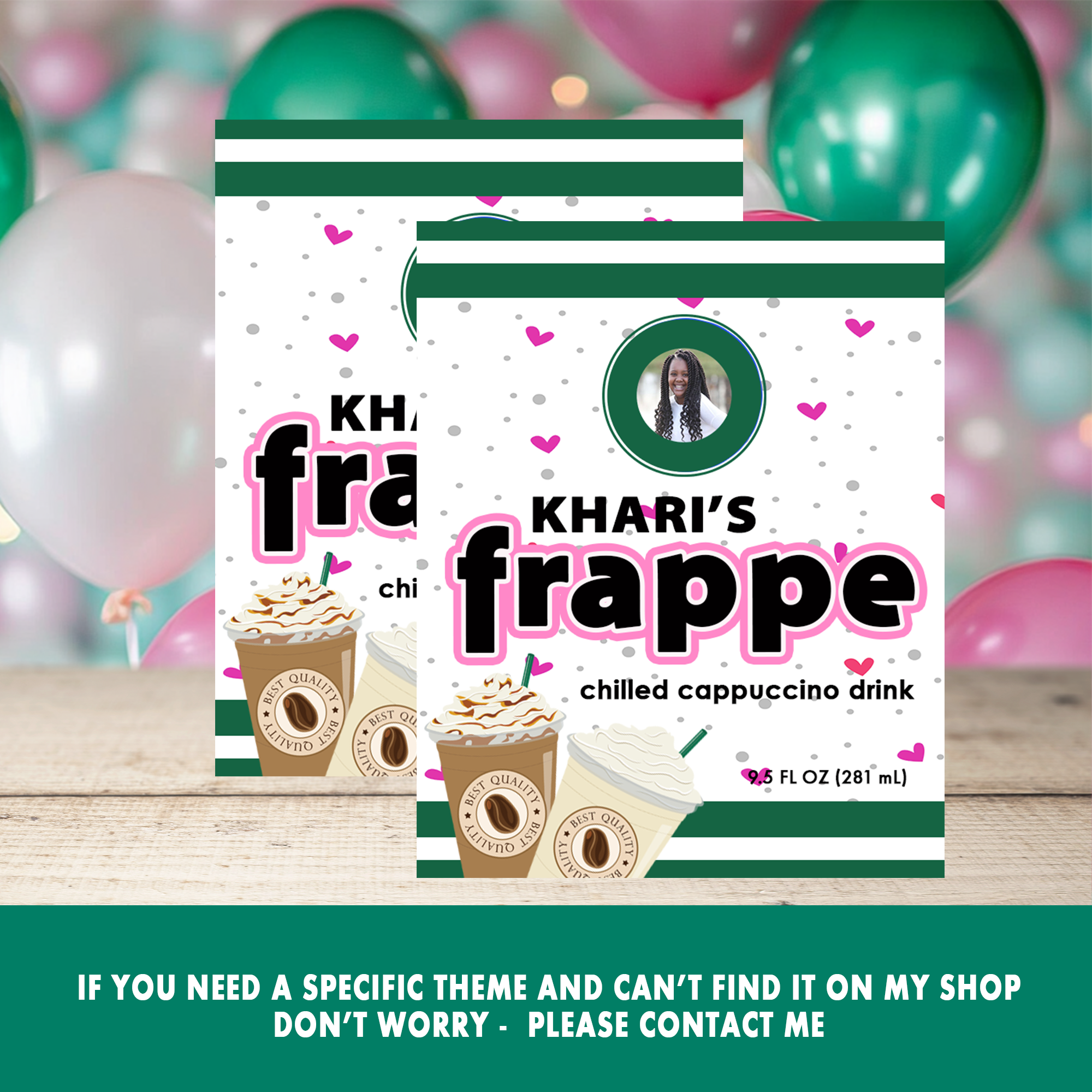 Frappuccino & Friends! Cute Coffee Frappe Bottle Favor Wrapper | Coffee-Themed Favors | Birthday Party Printable
