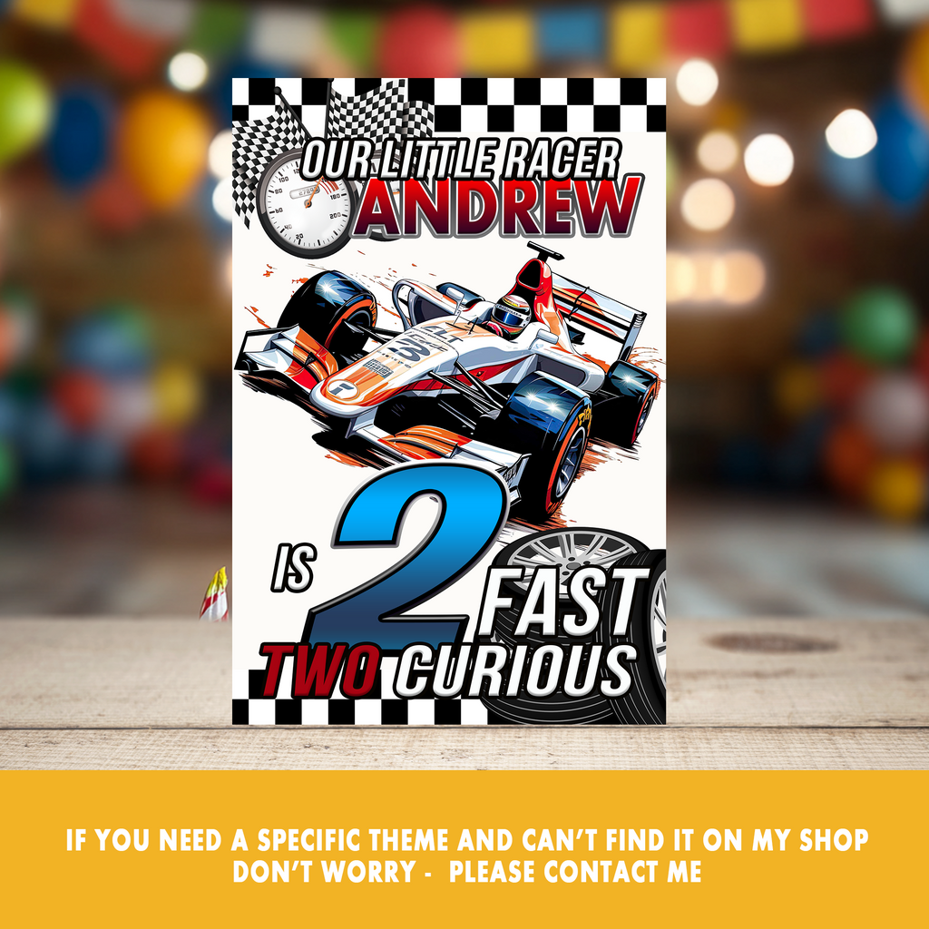 2 Fast 2 Curious Boy Edition | 2nd Birthday Gift Bag Label | Racing Party Favor | Digital + Print Option