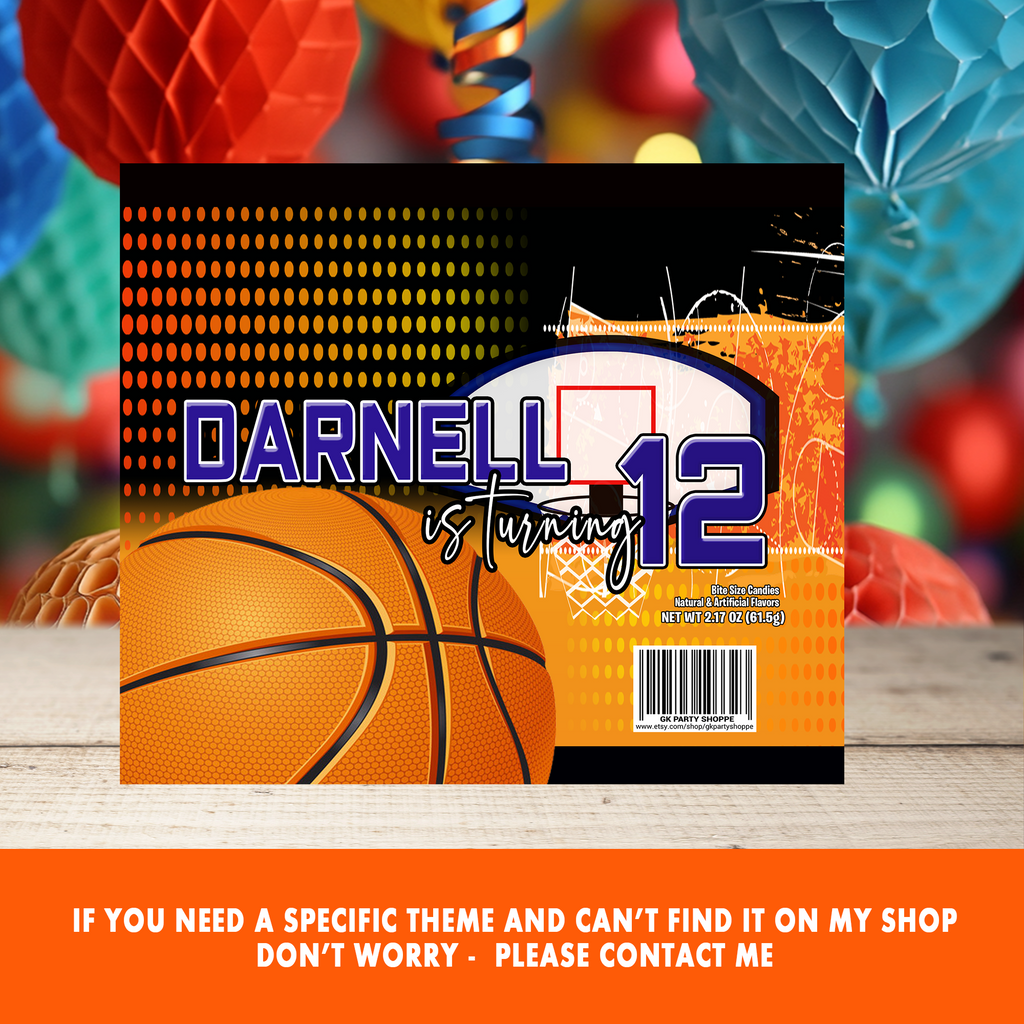 Basketball Theme | Rainbow Candy Wrapper | Sports Birthday Party Favor | Digital + Print Option