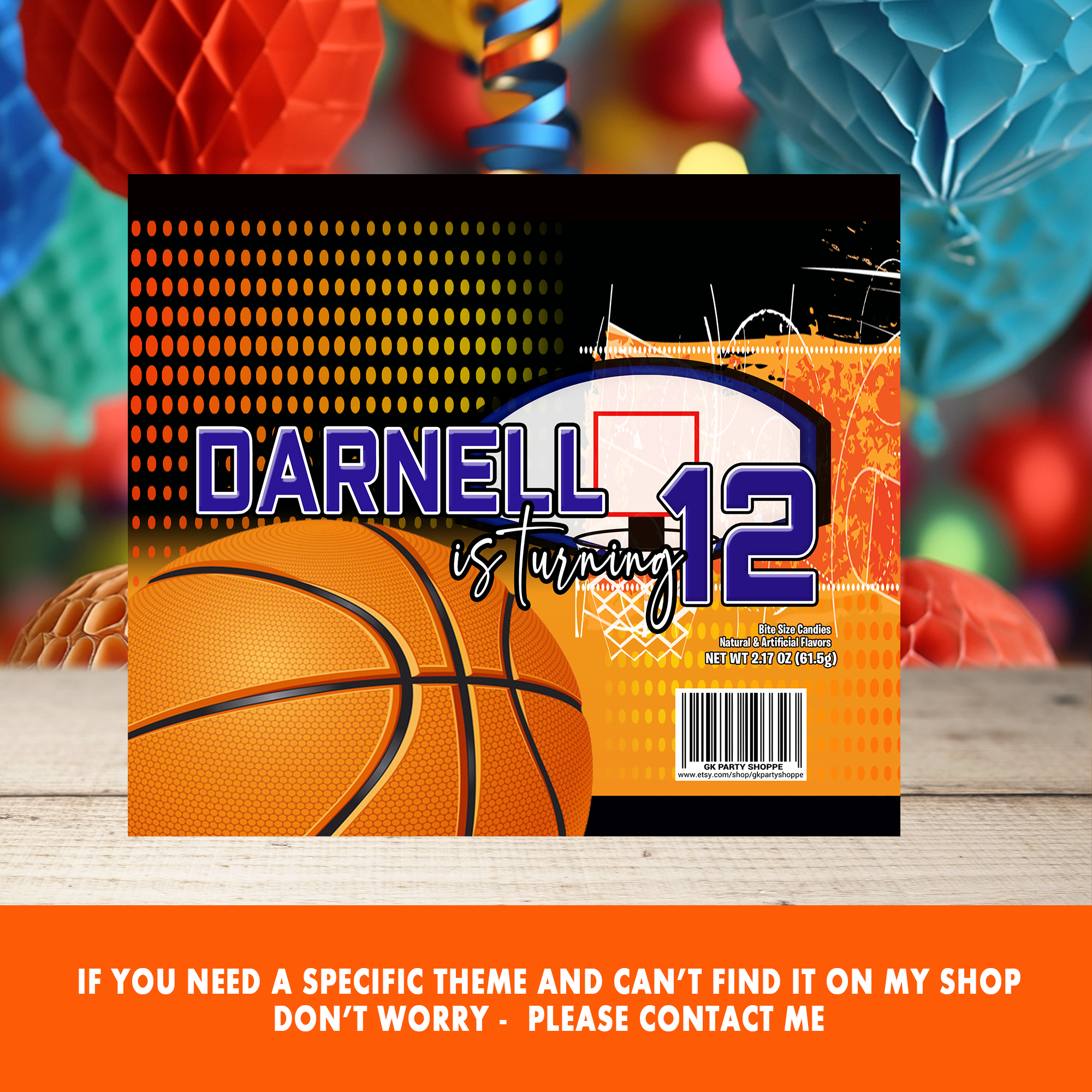 Basketball Theme | Rainbow Candy Wrapper | Sports Birthday Party Favor | Digital + Print Option