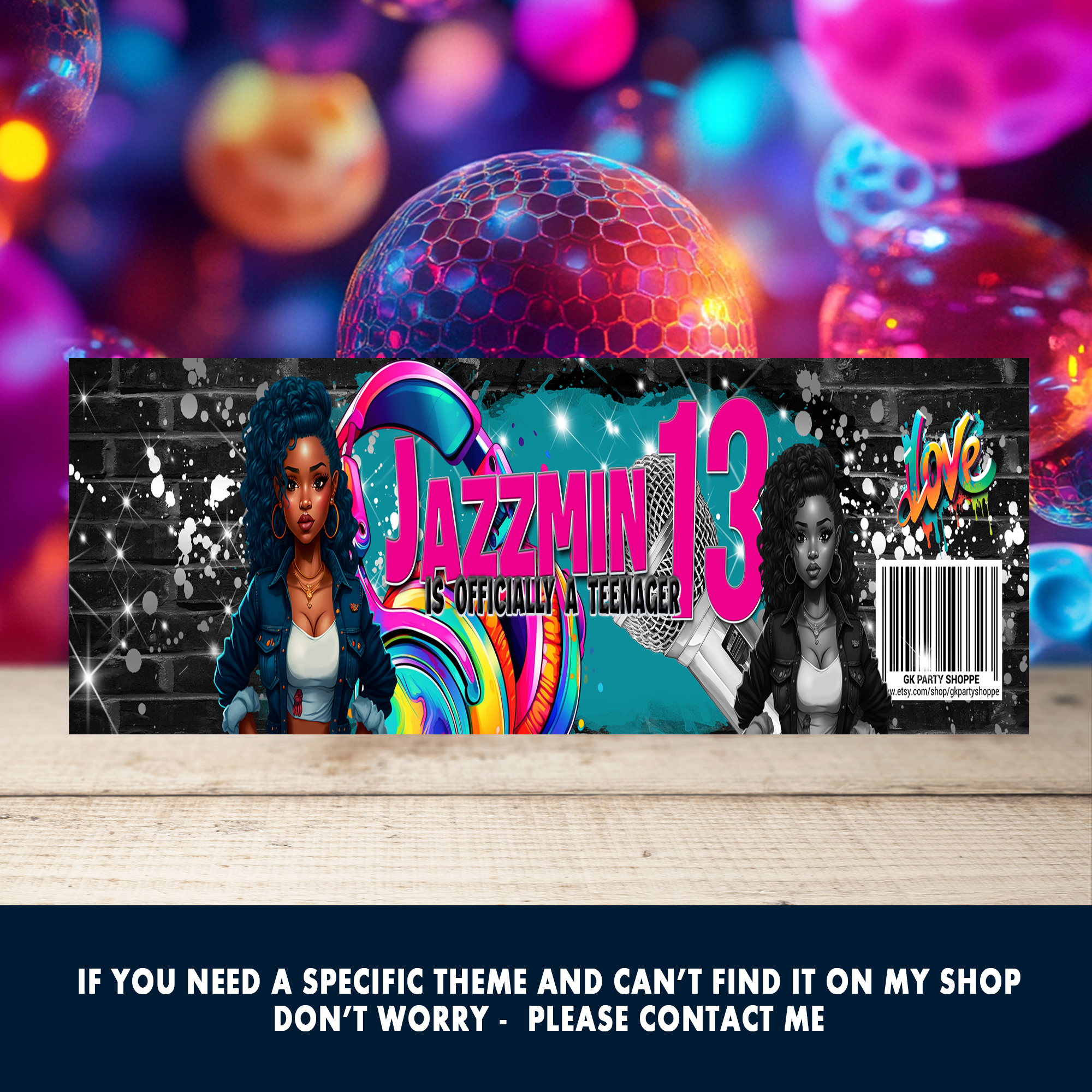 13th Birthday | Water Bottle Wrapper Party Favor | Tween Birthday Party | Digital + Print Option