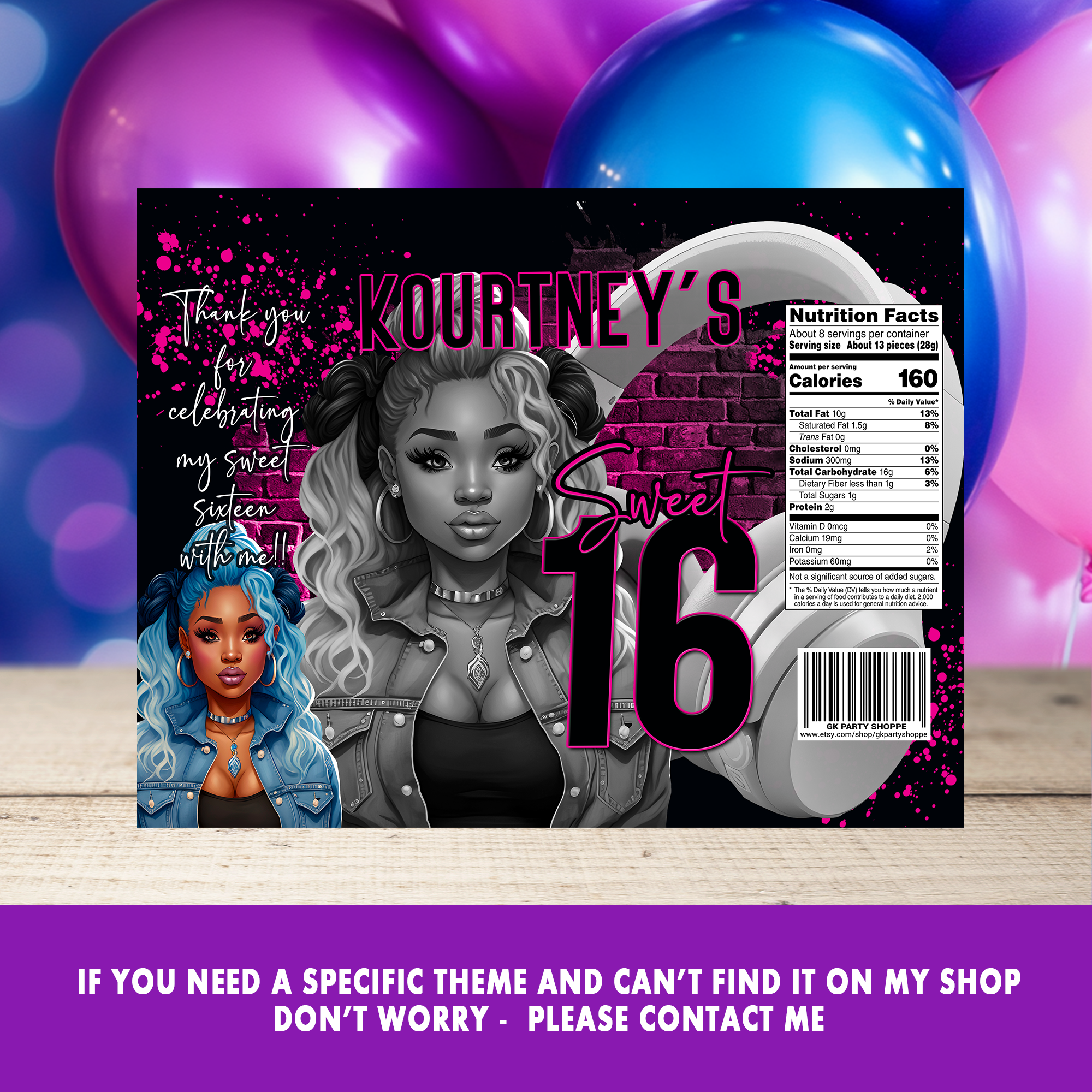 Glam & Gorgeous | Party Favor Wrappers & Labels | Sweet 16 Teen Birthday | Digital & Print Options