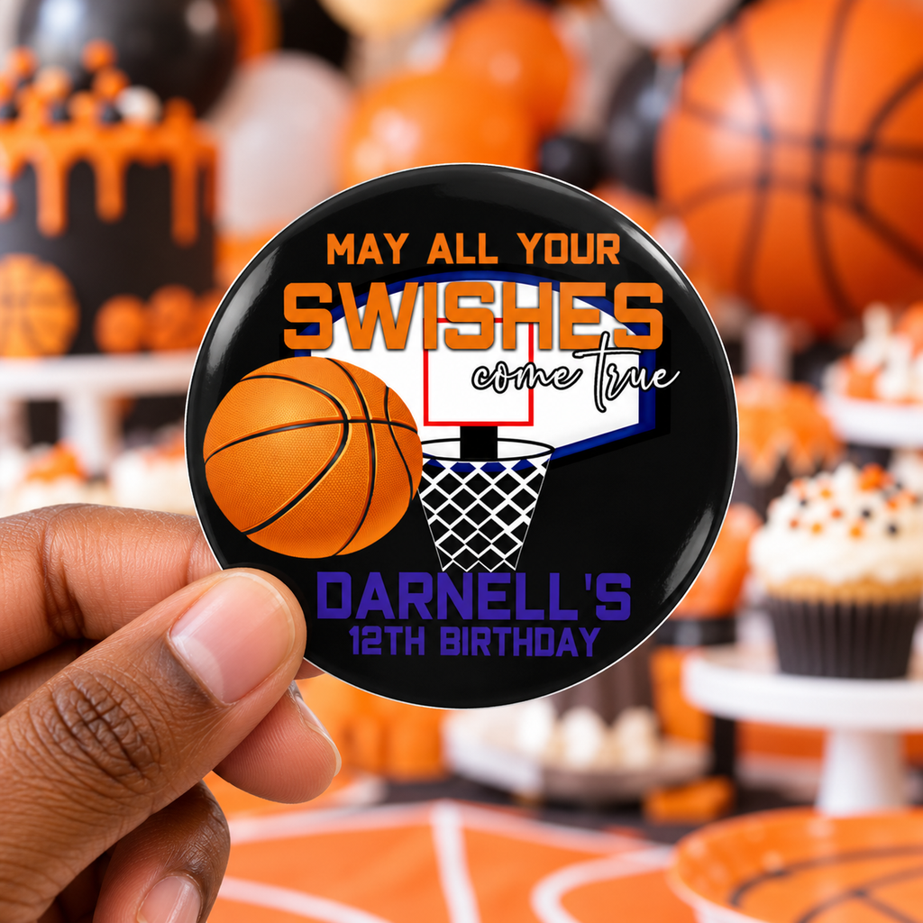 Basketball Theme Stickers | Personalized May All Your Swishes Come True Birthday Labels