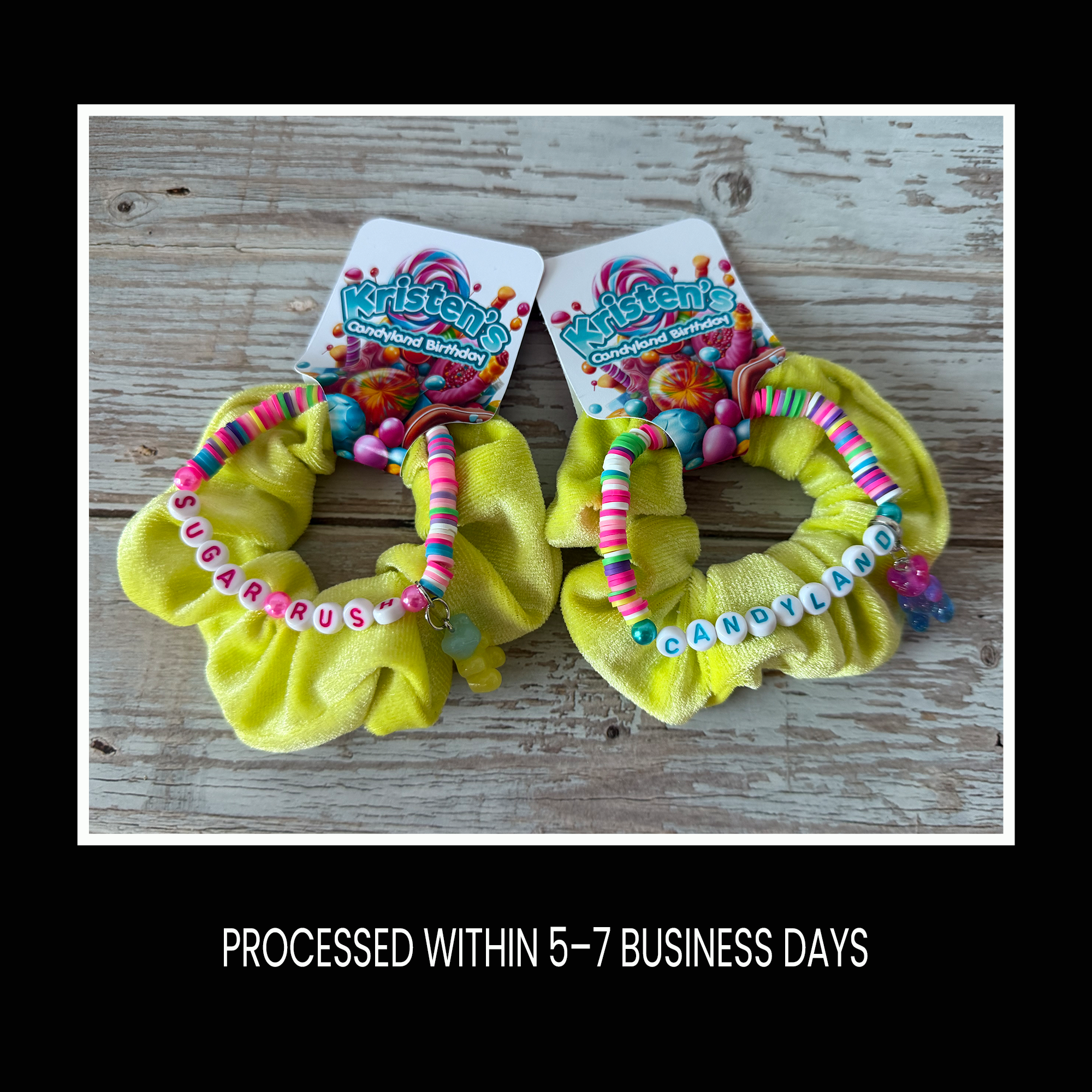 Candyland Inspired Scrunchie & Bracelet Set | Custom Party Favor | Personalized Birthday Party Favor