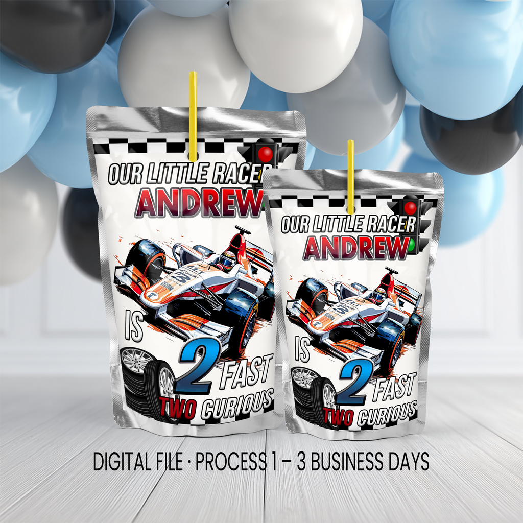 2 Fast 2 Curious Juice Pouch Label Party Favor | Racing Birthday Theme | Digital + Print Option