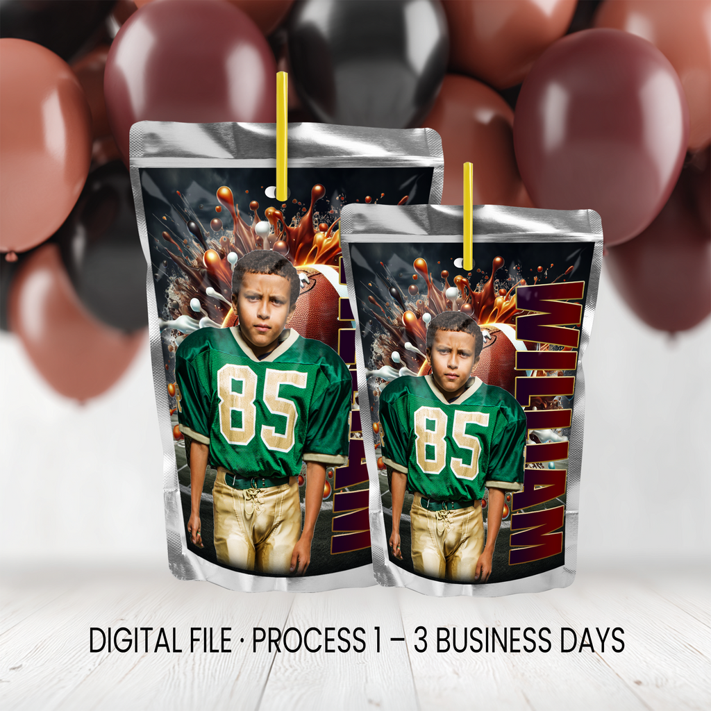 Football Theme Juice Pouch Label Party Favor with Photo | Sports Birthday Party | Digital + Print Option