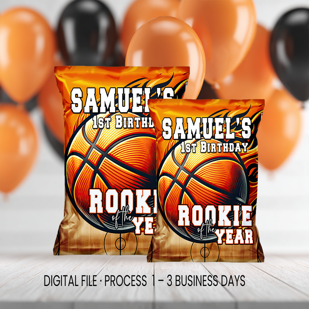 Rookie of the Year | Chip Bag Wrapper Party Favor | First Birthday Basketball Theme | Digital + Print Option