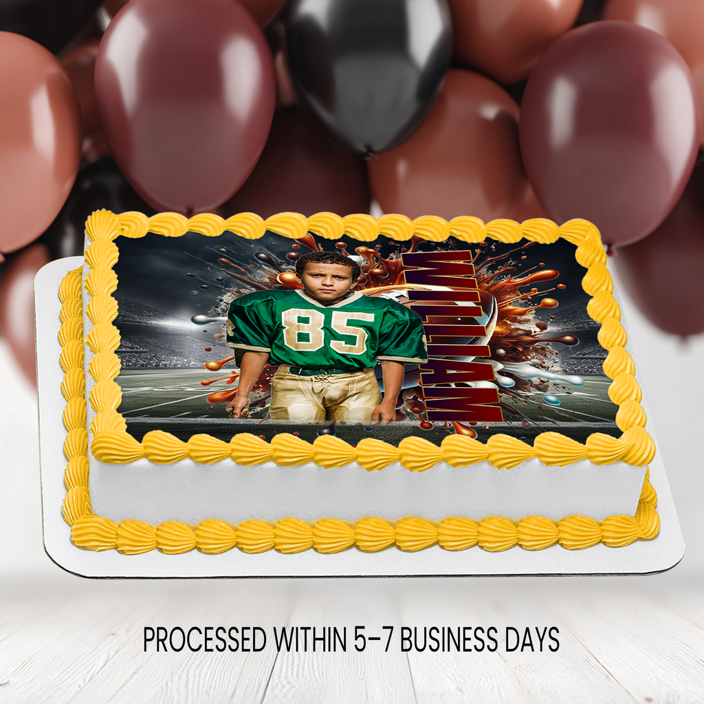Football Theme Edible Cake Image Topper with Photo | Sports Birthday Party | Digital