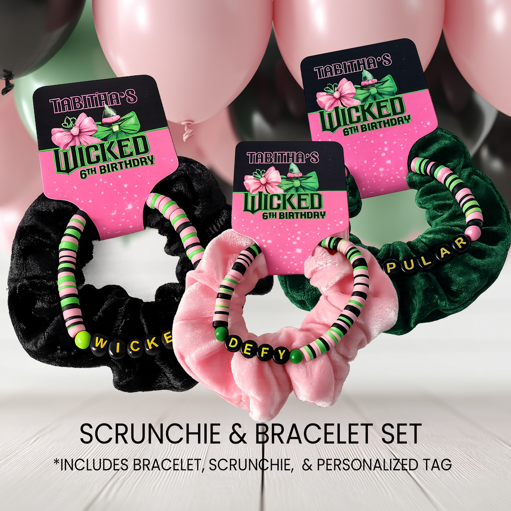 Wicked Inspired Scrunchie & Bracelet Set | Teen Birthday Party Favors | Personalized Birthday Party Favors