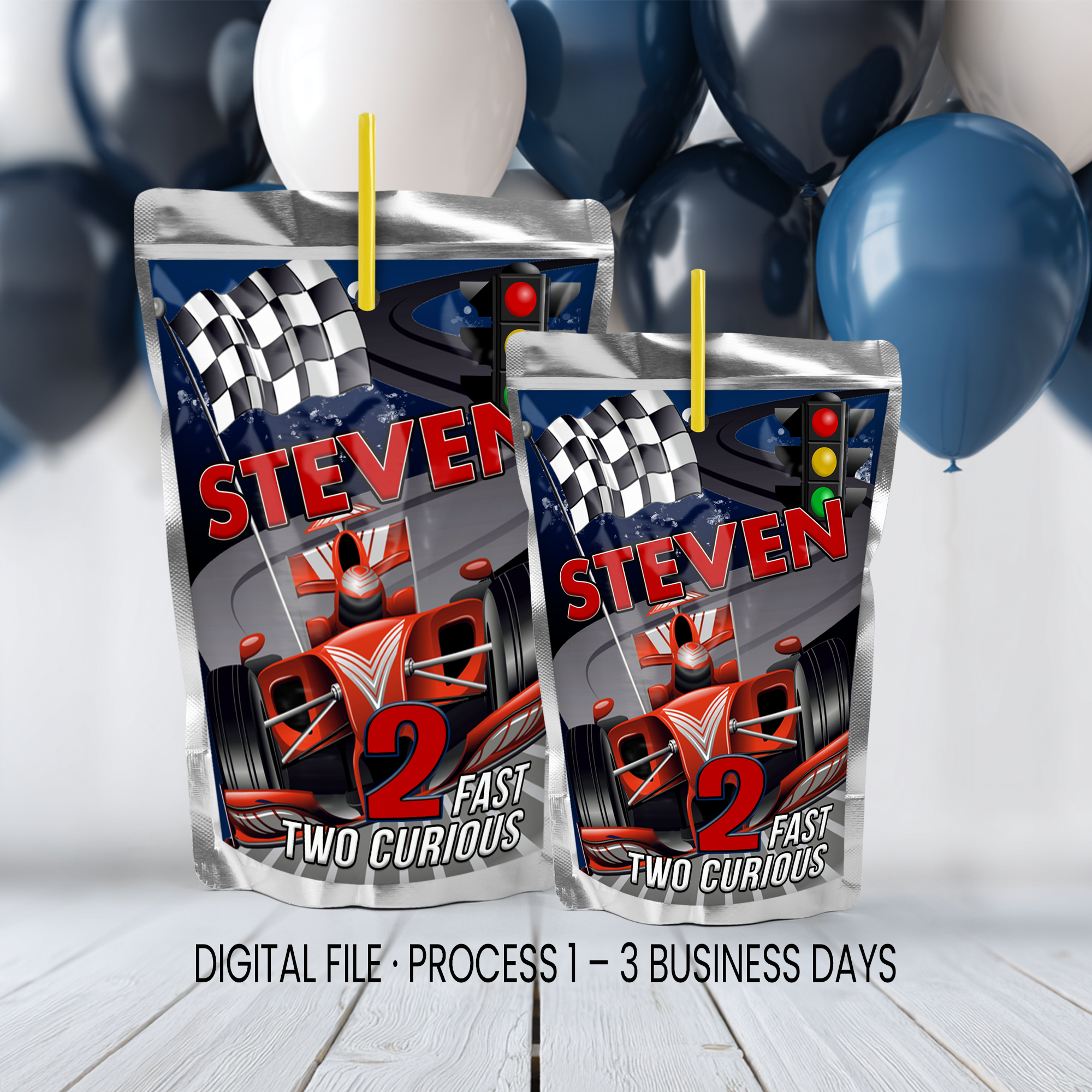 2 Fast 2 Curious Juice Pouch Label Party Favor | Racing Birthday Theme | Digital + Print Option