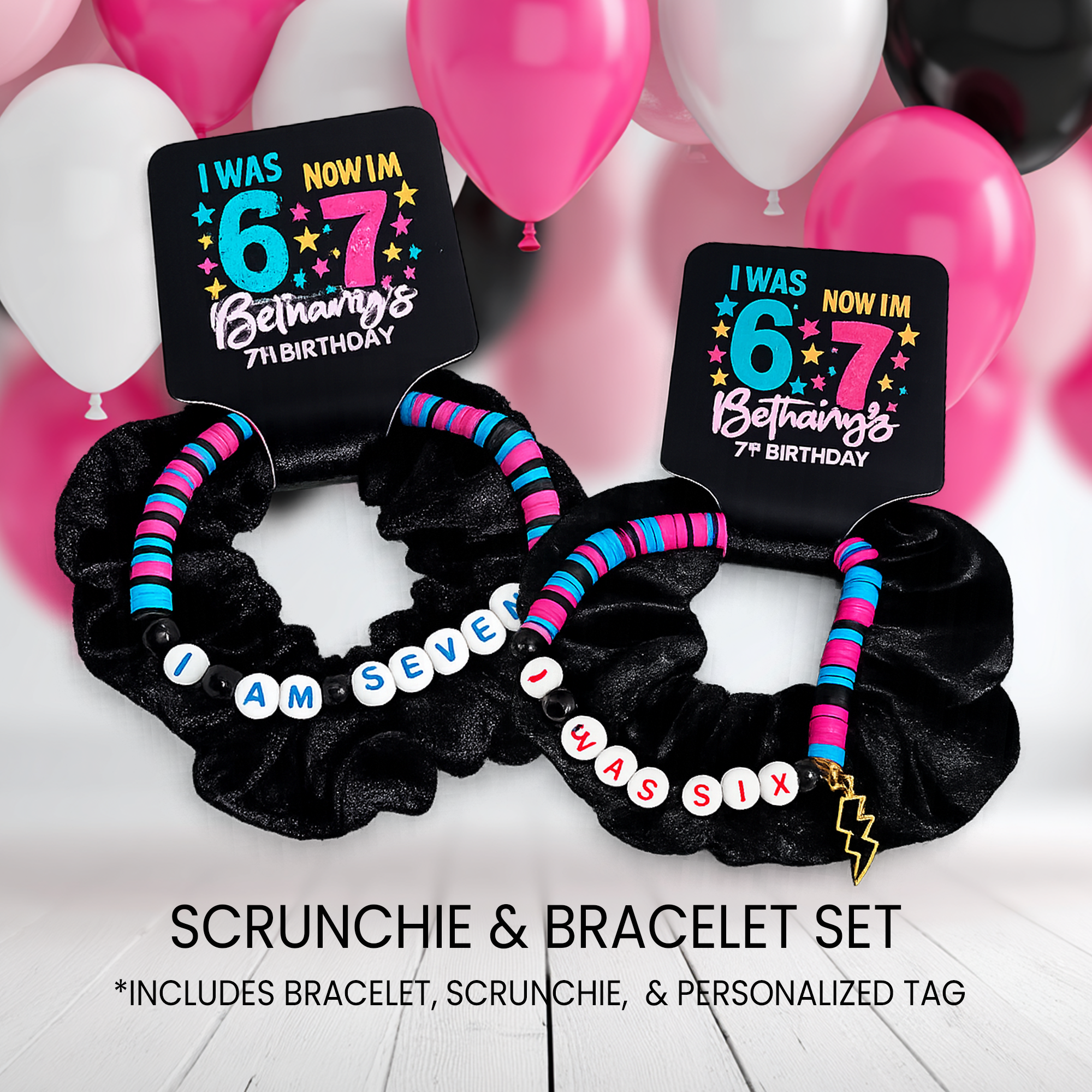 Scrunchie & Bracelet Party Favor Set | Birthday Physical Favor | Six Seven (6/7)