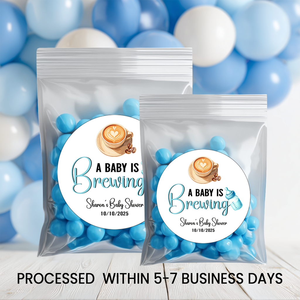 A Baby Is Brewing | 2.5” Party Favor Stickers | Baby Shower Stickers | Treat Bag Seals | Printed Stickers