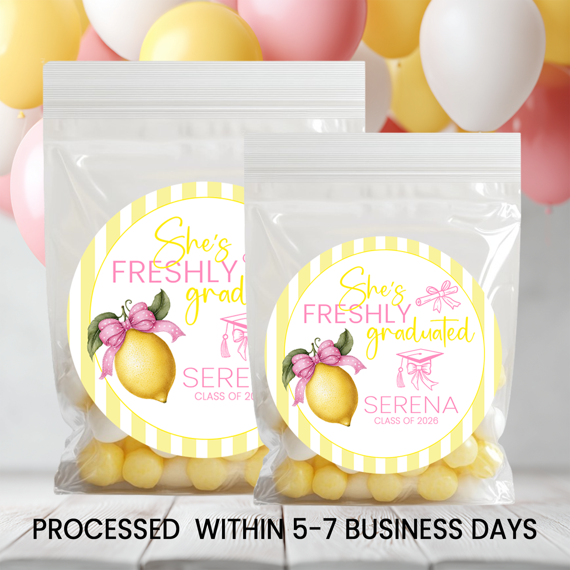 She’s Freshly Graduated Stickers | Lemon Graduation Favors | Personalized Party Favors