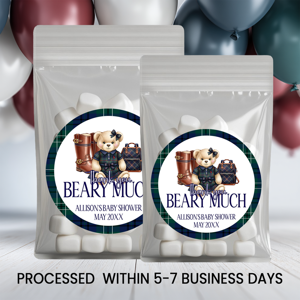 Elegant Teddy Bear Baby Shower | Personalized 2.5-Inch Stickers | Printed Party Favor Labels