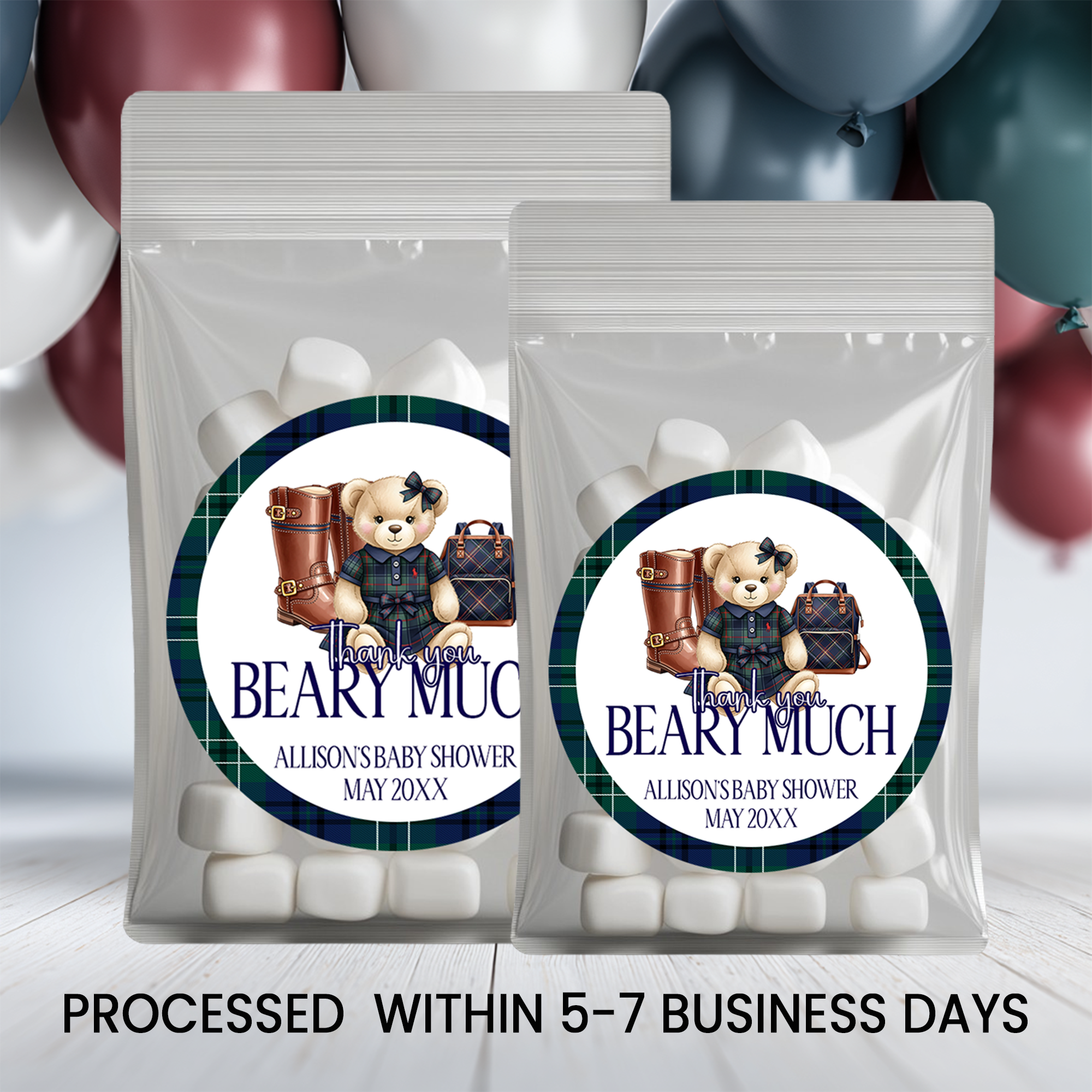Elegant Teddy Bear Baby Shower | Personalized 2.5-Inch Stickers | Printed Party Favor Labels