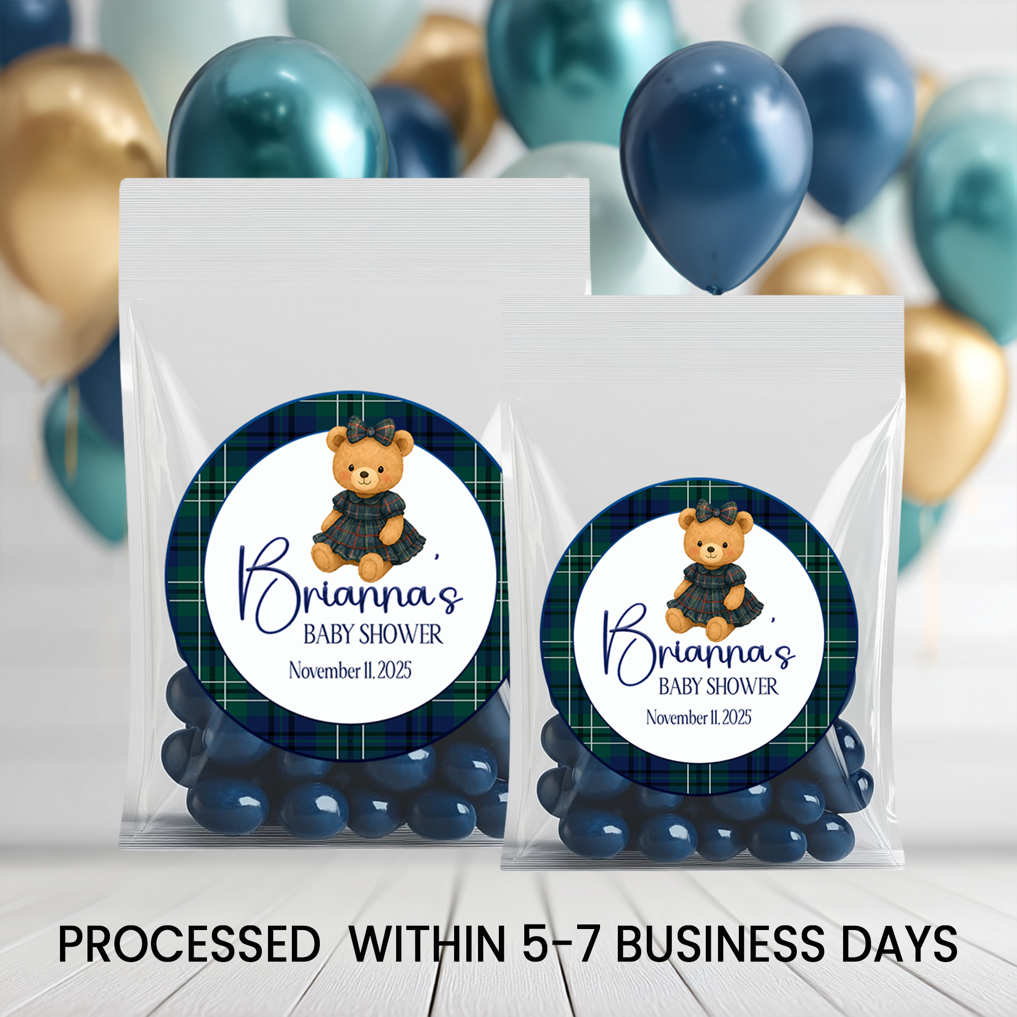 Elegant Teddy Bear Baby Shower | Personalized 2.5-Inch Stickers | Printed Party Favor Labels