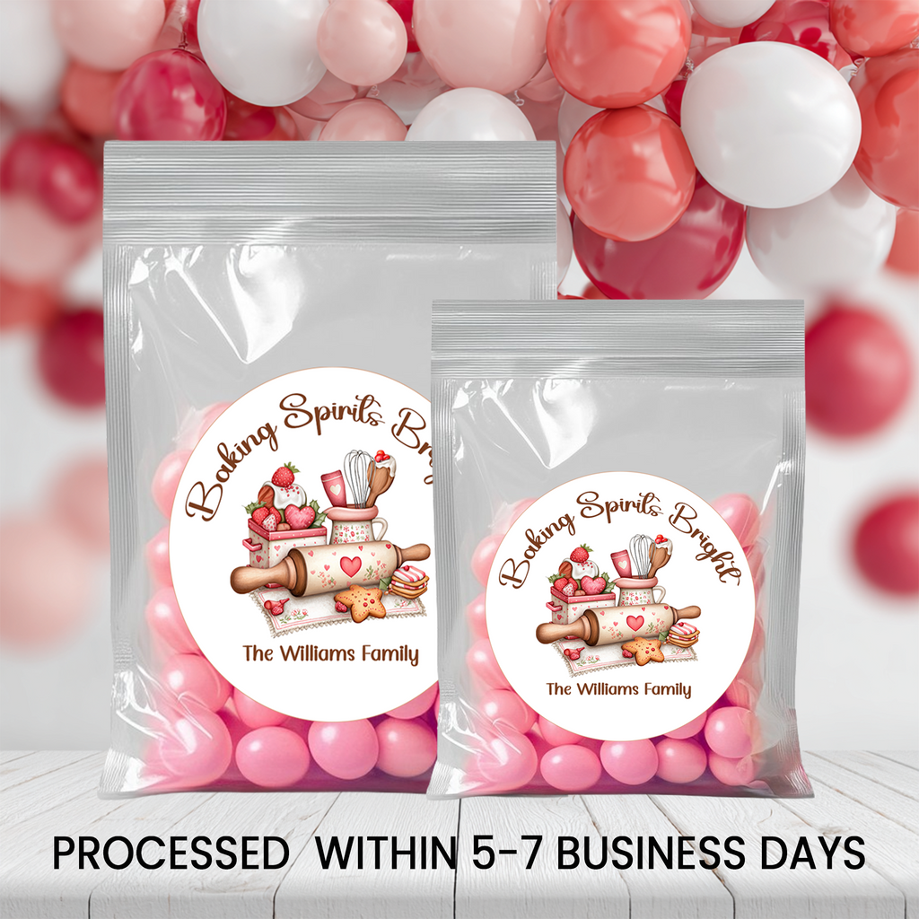 Baking Spirits Bright Christmas Circle Party Favor Stickers | Holiday Baking Stickers | Printed-Only