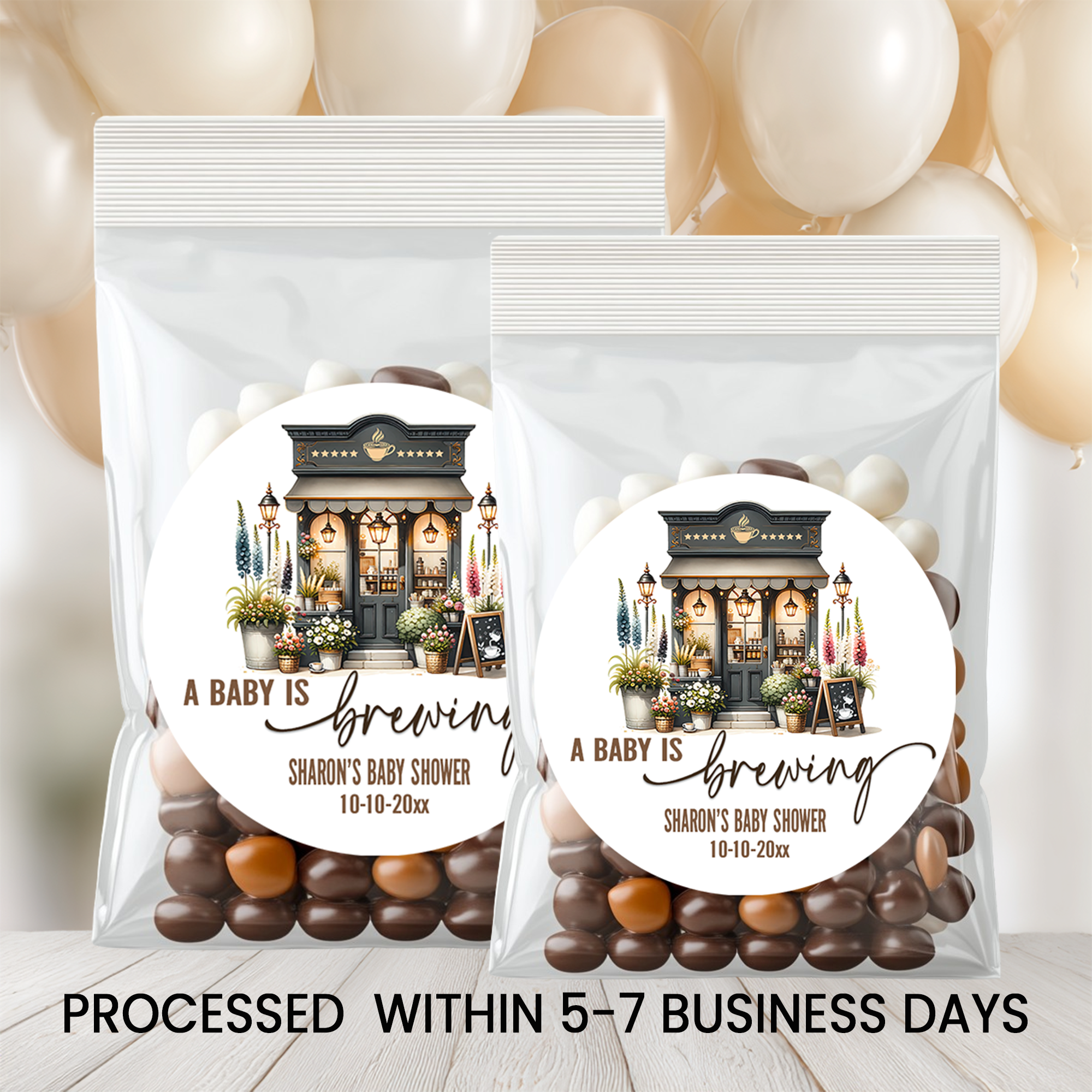A Baby Is Brewing Stickers | 2.5 Inch Round Party Favors | Coffee Theme Baby Shower