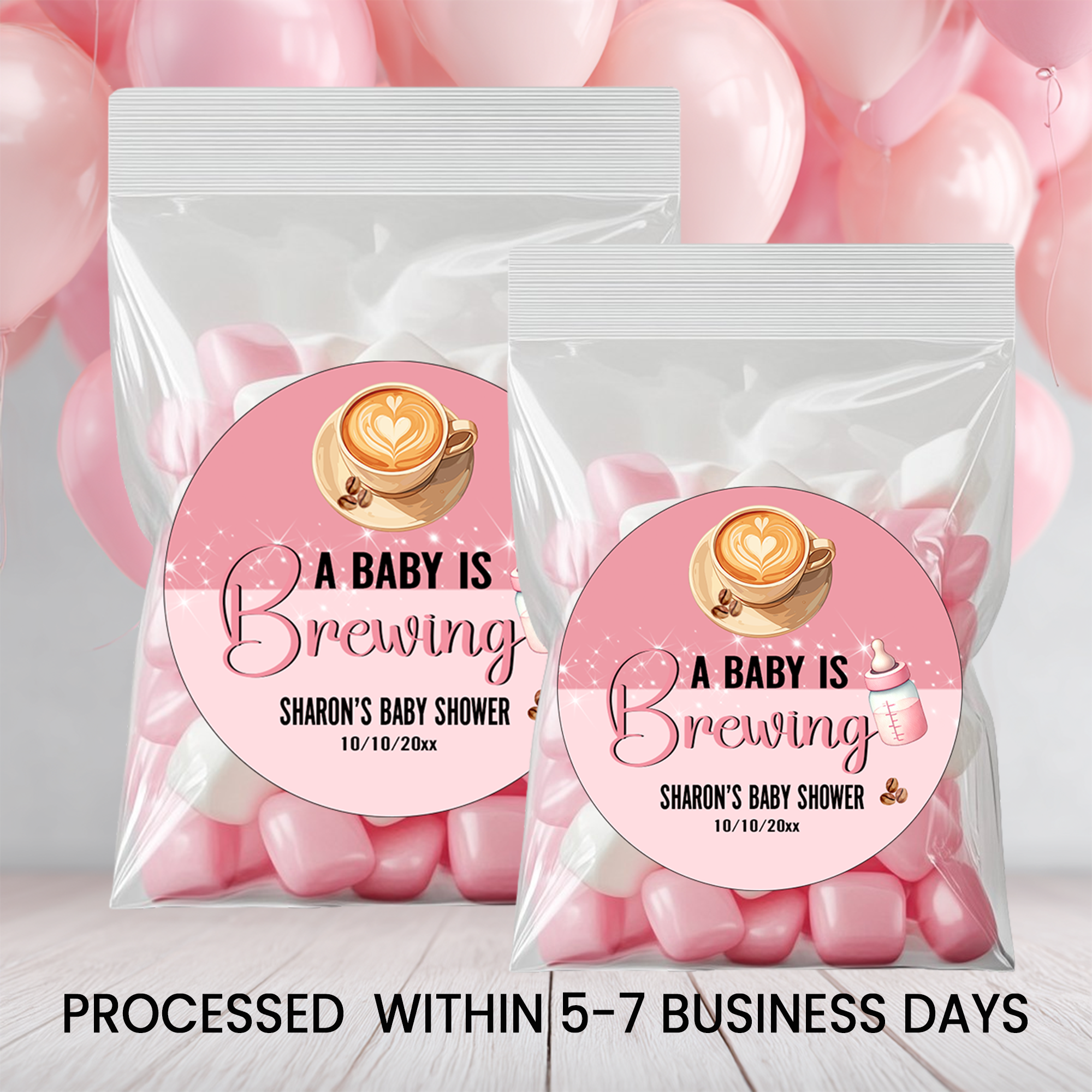 A Baby Is Brewing Stickers | 2.5 Inch Round Party Favors | Coffee Theme Baby Shower