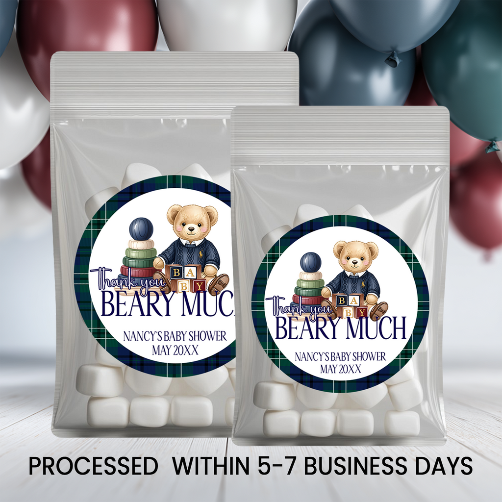 Elegant Teddy Bear Baby Shower | Personalized 2.5-Inch Stickers | Printed Party Favor Labels