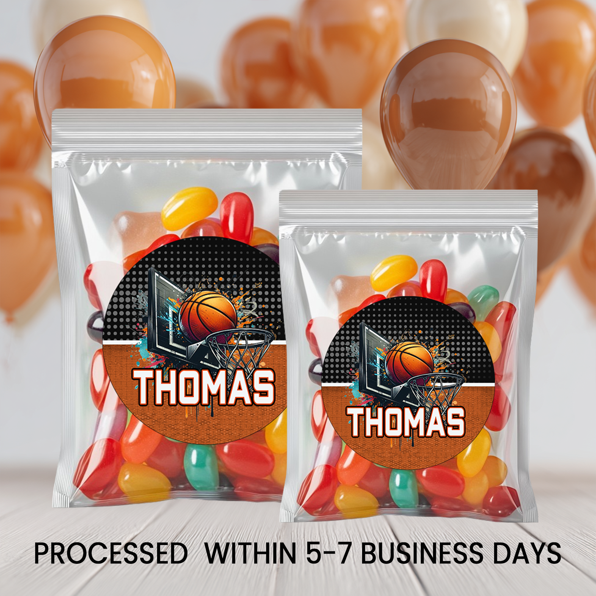 Basketball Party Stickers | Personalized Treat Bag Seals, 2.5"