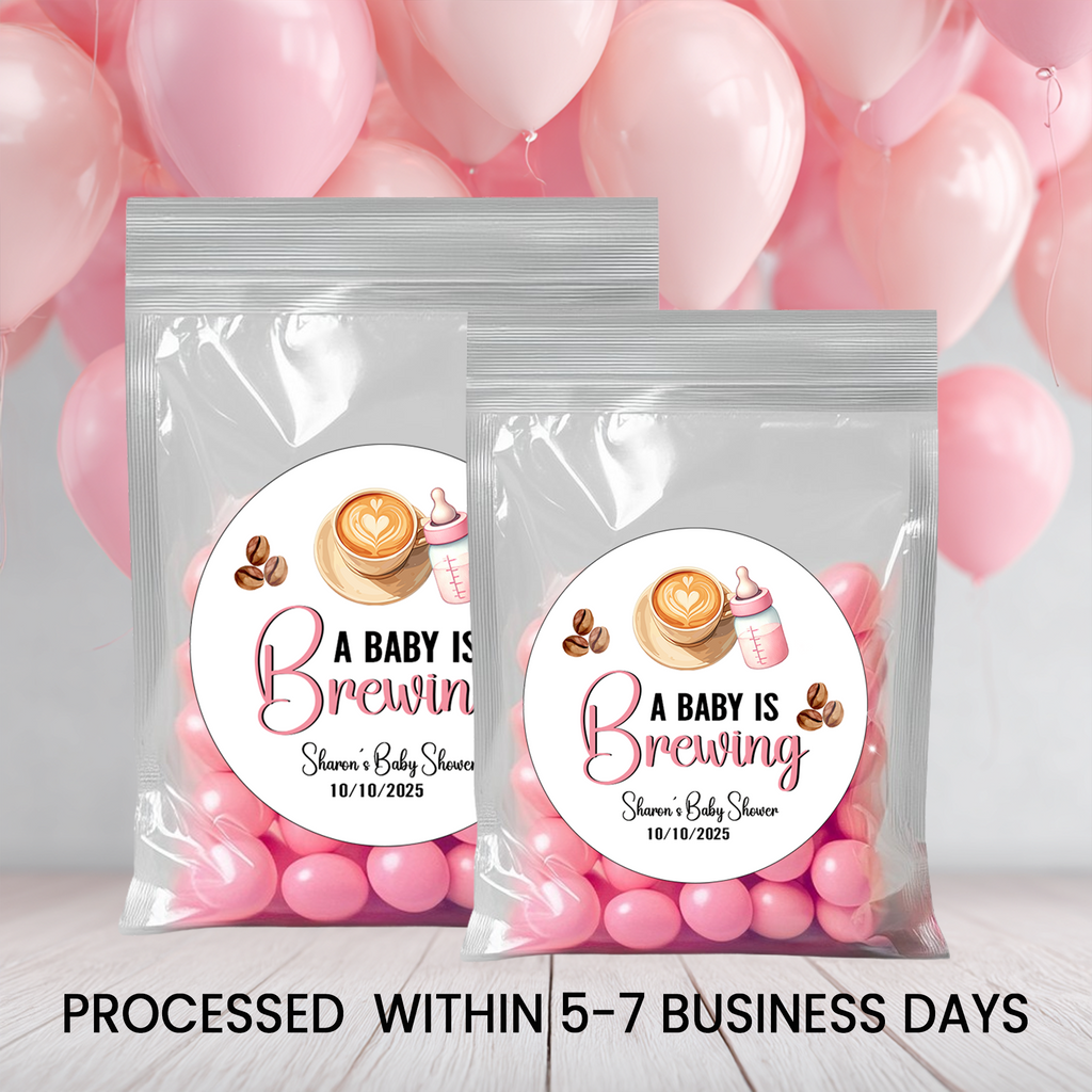 A Baby Is Brewing | 2.5” Party Favor Stickers | Baby Shower Stickers | Treat Bag Seals | Printed Stickers
