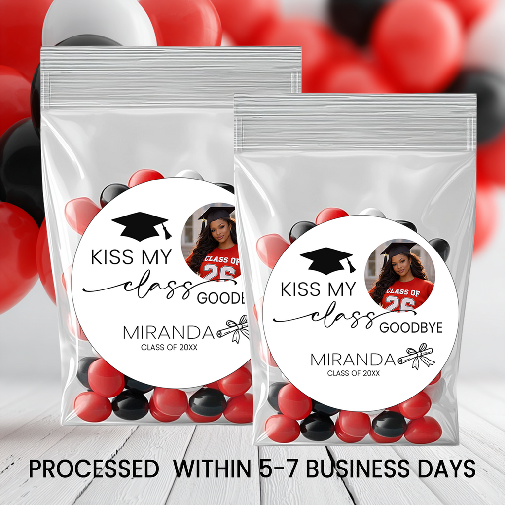 Kiss My Class Goodbye Stickers | Graduation Party Favor Seals | Personalized 2.5 Inch Labels