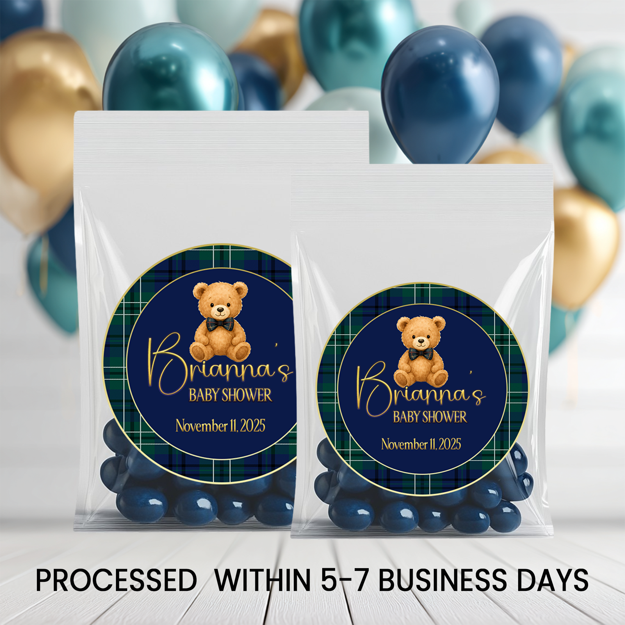 Elegant Teddy Bear Baby Shower | Personalized 2.5-Inch Stickers | Printed Party Favor Labels