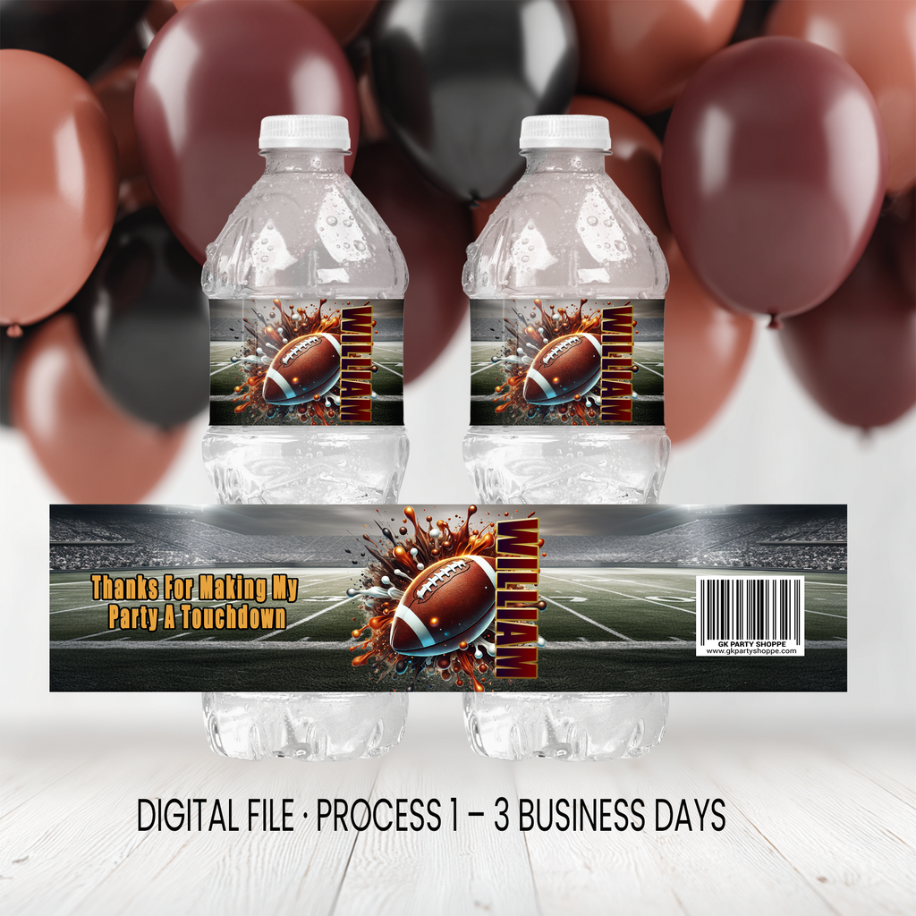 Football Theme Water Bottle Label | Game Day Birthday Party Favor | Digital + Print & Ship Option