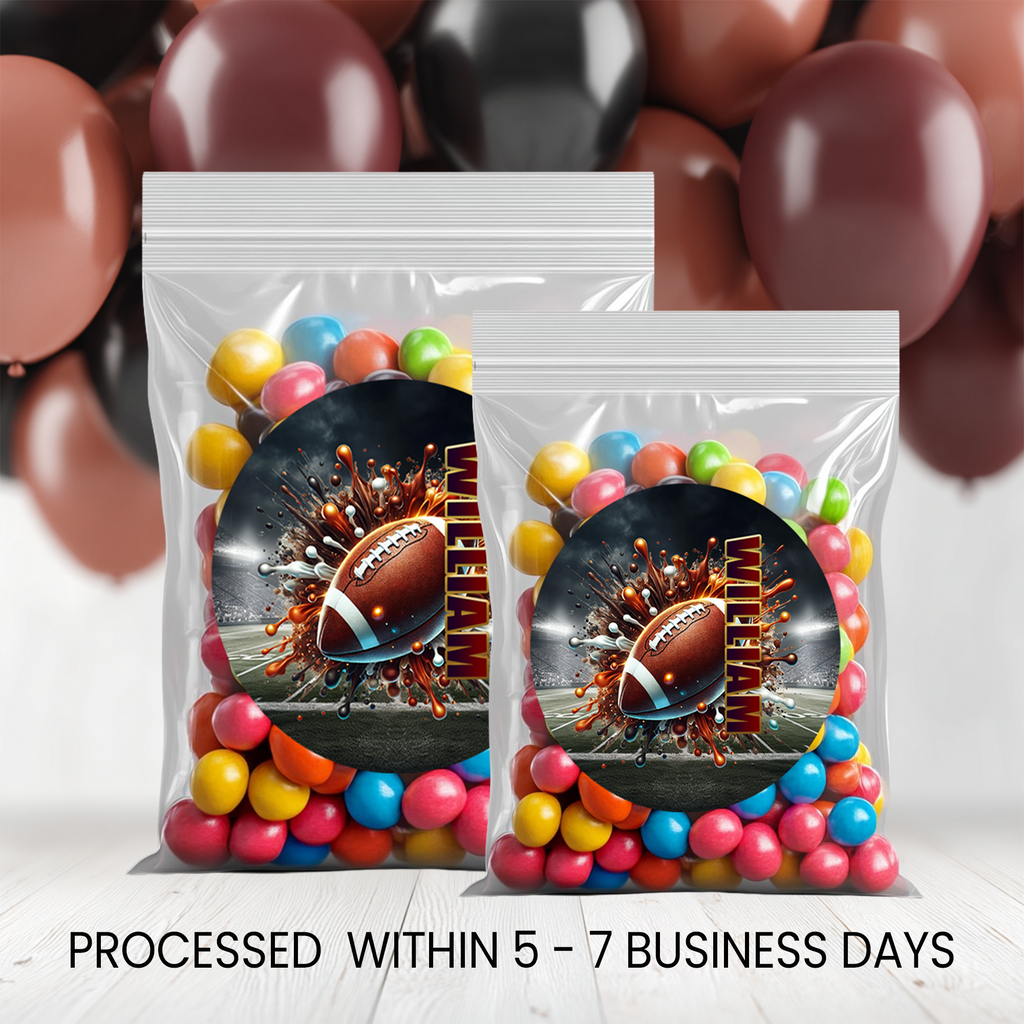 Football Theme Circle Favor Stickers | Sports Birthday Stickers | Printed-Only