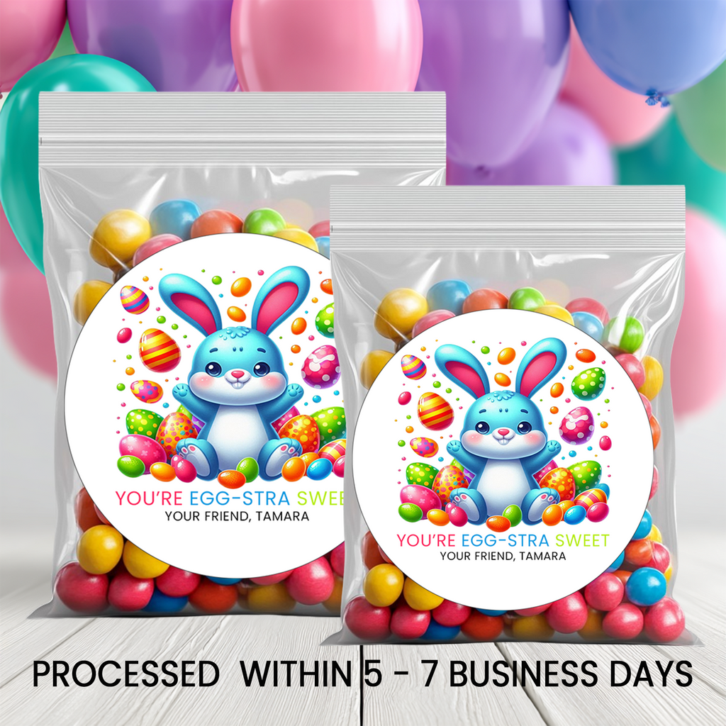 Easter Stickers 2.5 Inch Circle | Personalized Holiday Party Favors | Kids Spring Treat Bag Stickers