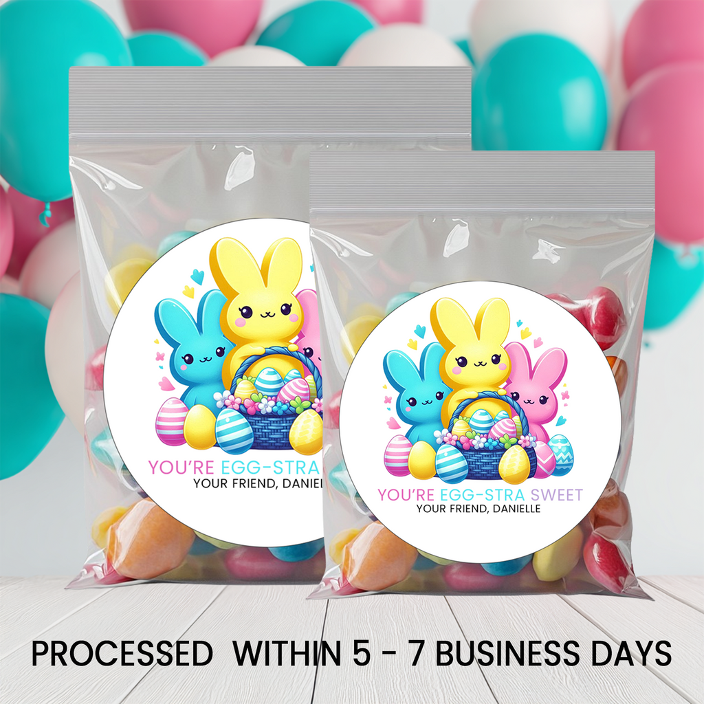Easter Stickers 2.5 Inch Circle | Personalized Holiday Party Favors | Kids Spring Treat Bag Stickers
