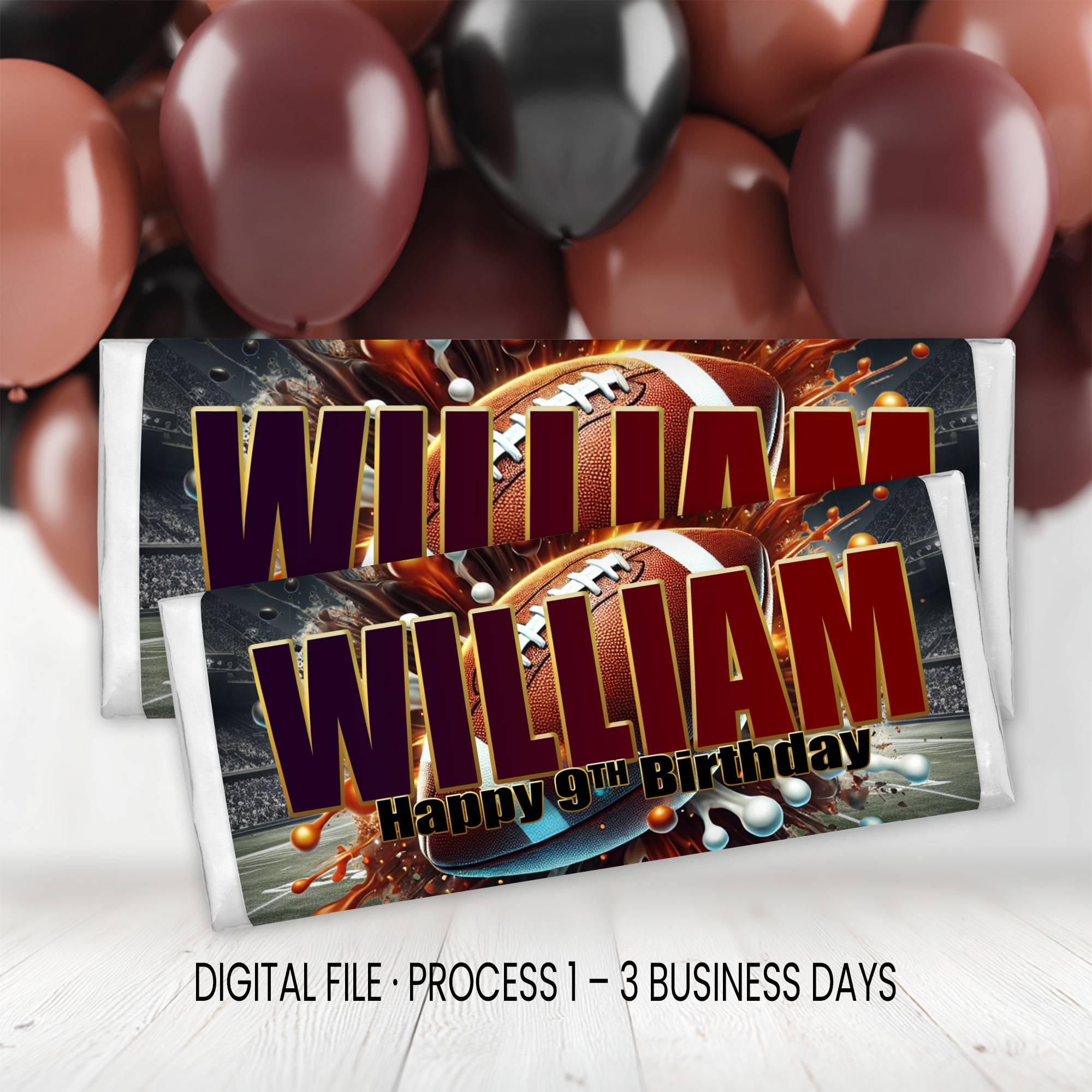 Football Theme Chocolate Candy Bar Wrapper | Game Day Birthday Party Favor | Digital + Print & Ship Option