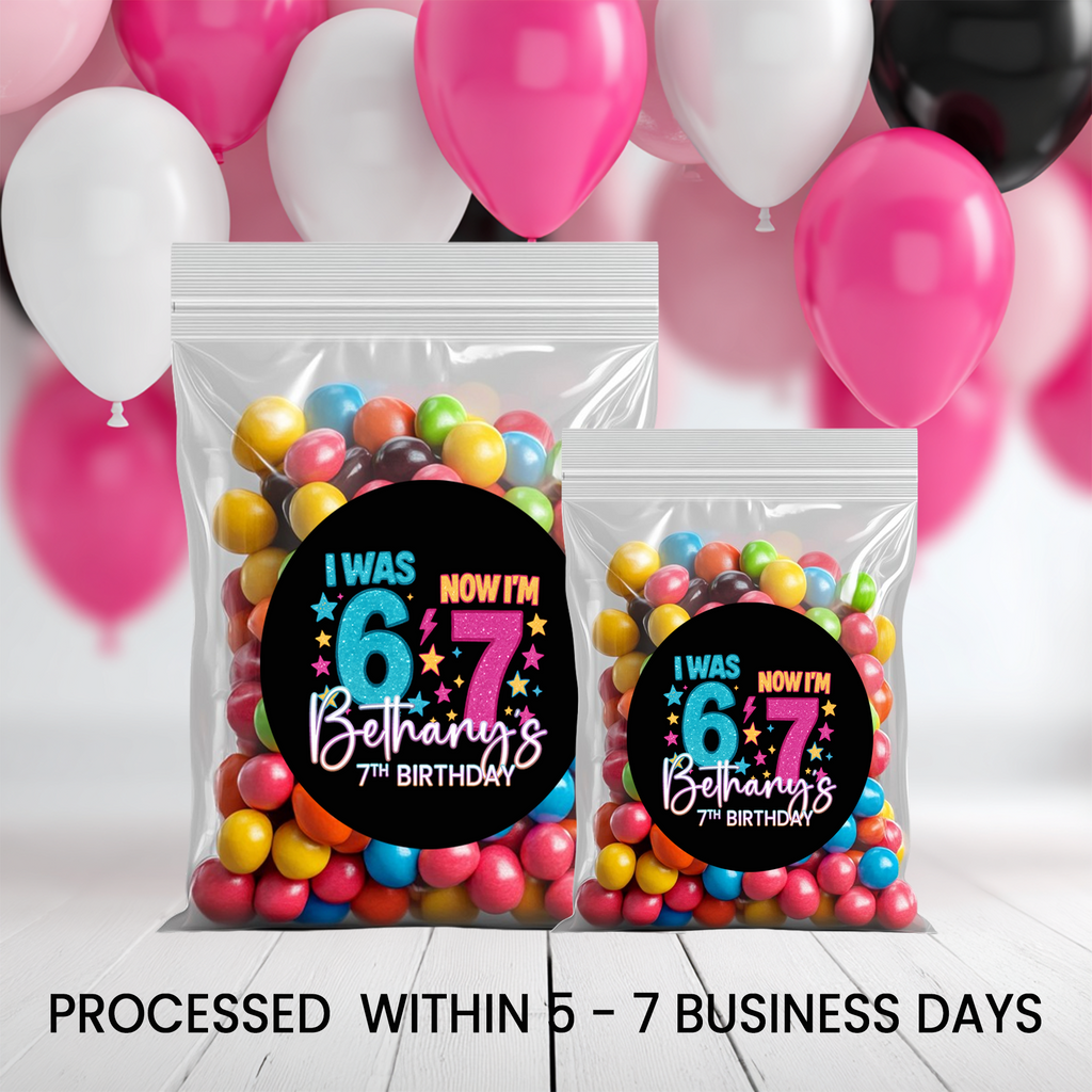 Six Seven (6/7) Birthday Circle Party Favor Stickers | Kids Birthday Stickers | Printed-Only