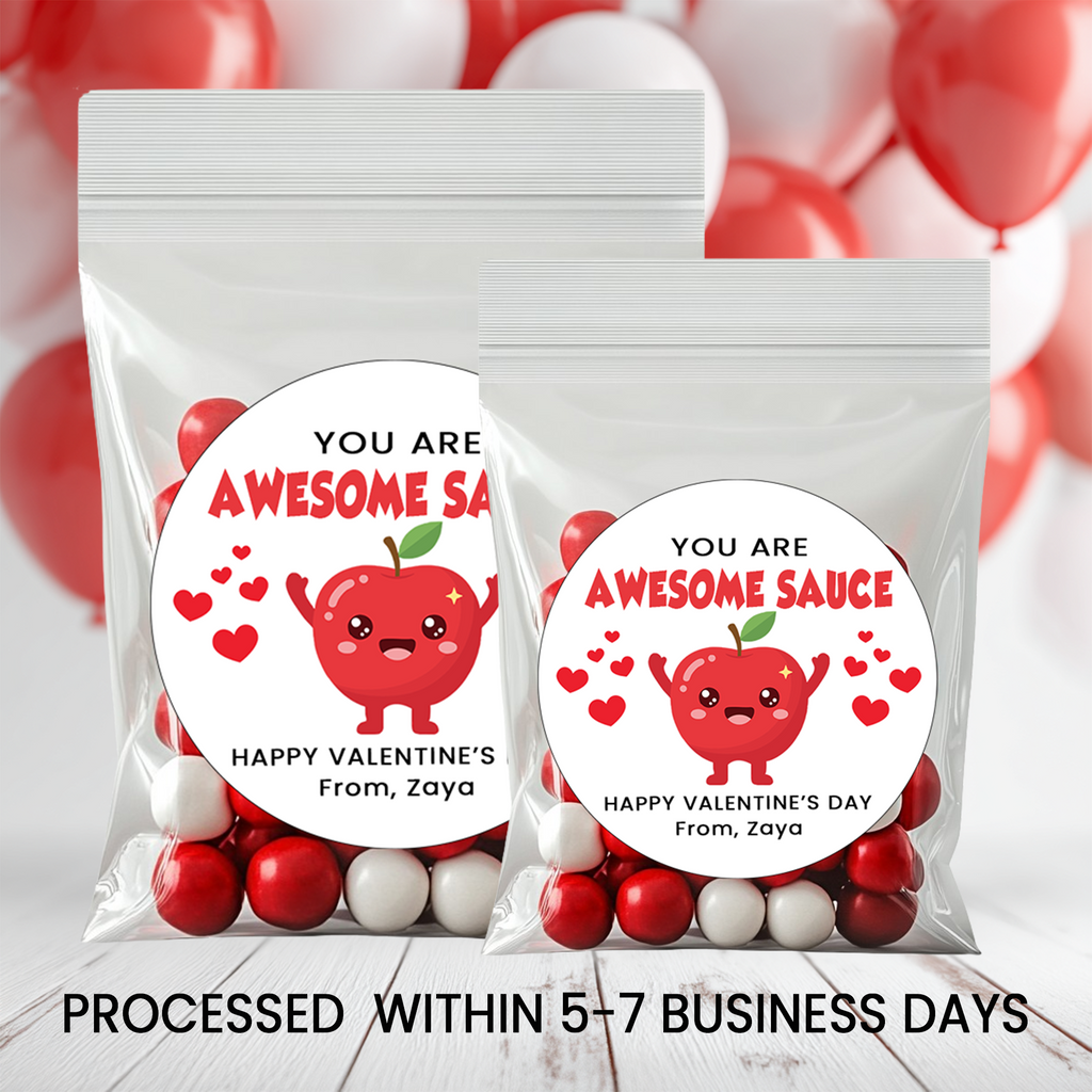 You Are Awesome Sauce Valentine Stickers | Valentine Circle Stickers | Printed Valentine Party Favors