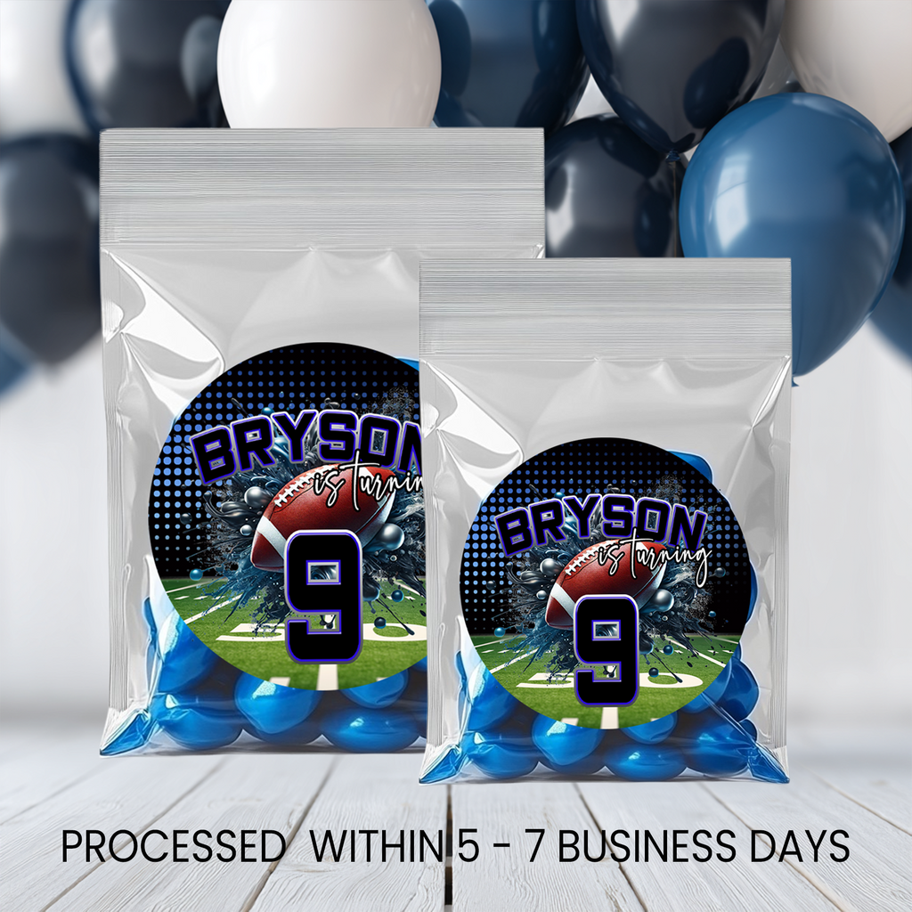 Football Theme Circle Favor Stickers | Sports Birthday Stickers | Printed-Only