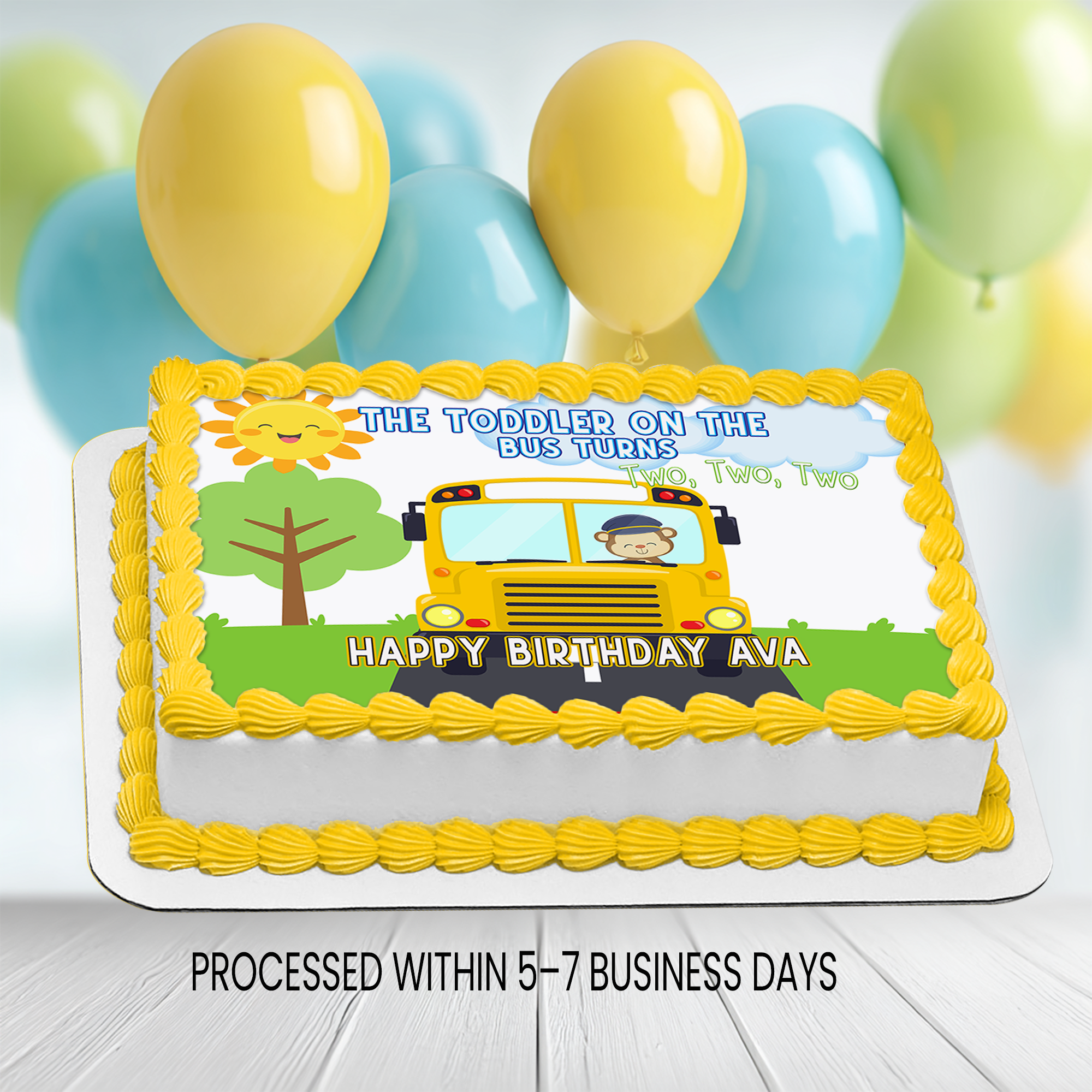 The Toddler on the Bus Turns 2 Edible Cake Image | Second Birthday Party | Digital + Print & Ship Option