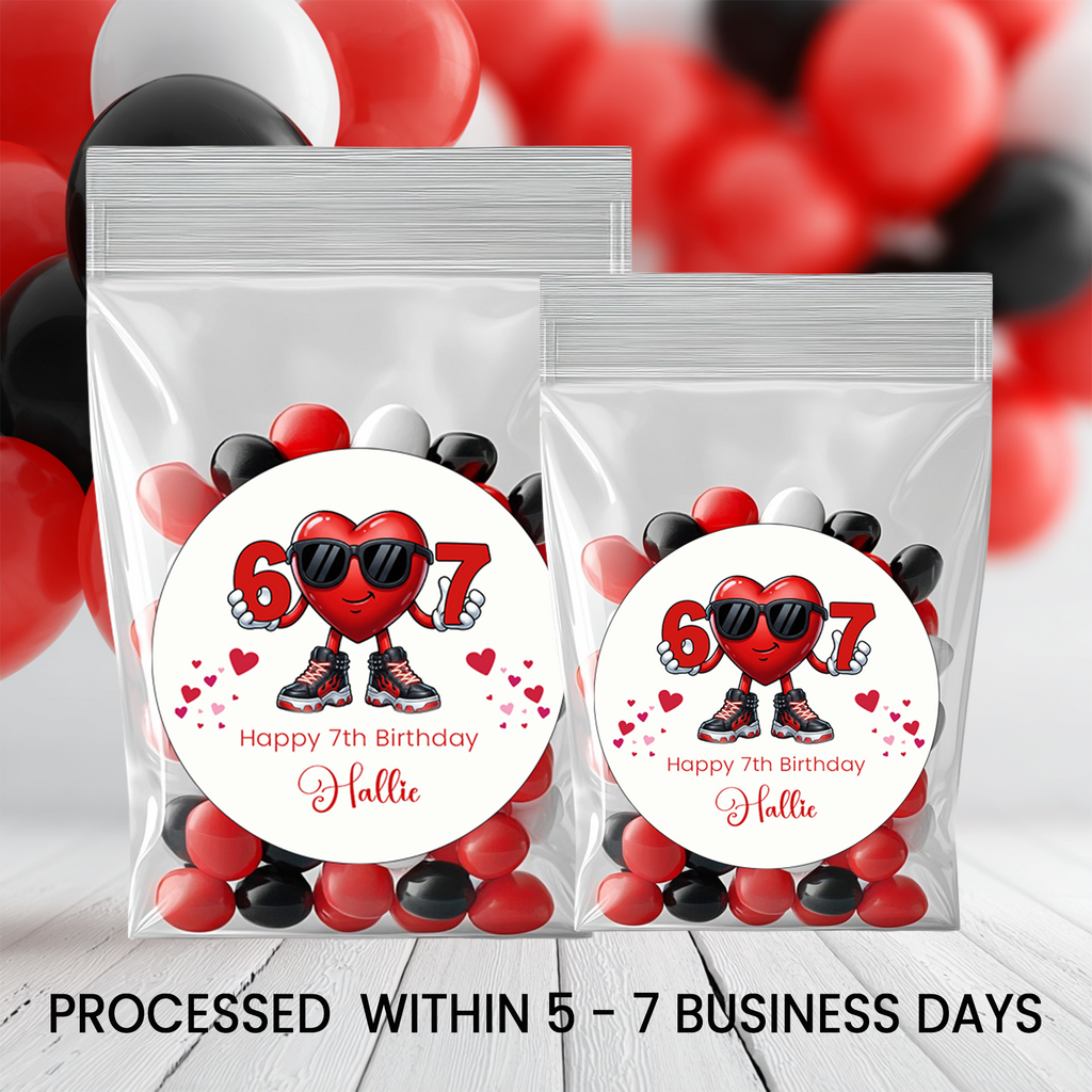 Birthday Party Favor Stickers | 2.5 Inch Round | Six Seven (6/7)