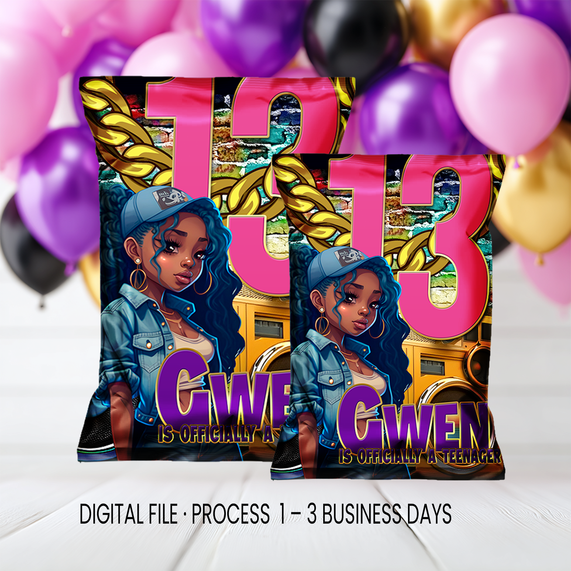13th Birthday | Chip Bag Wrapper Party Favor | Tween Birthday Party | Digital + Print Option