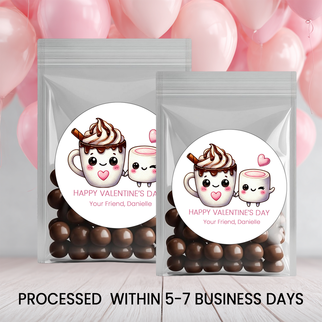 Valentine Party Favor Stickers | 2.5 Inch Round | You’re the Marshmallow to My Hot Chocolate