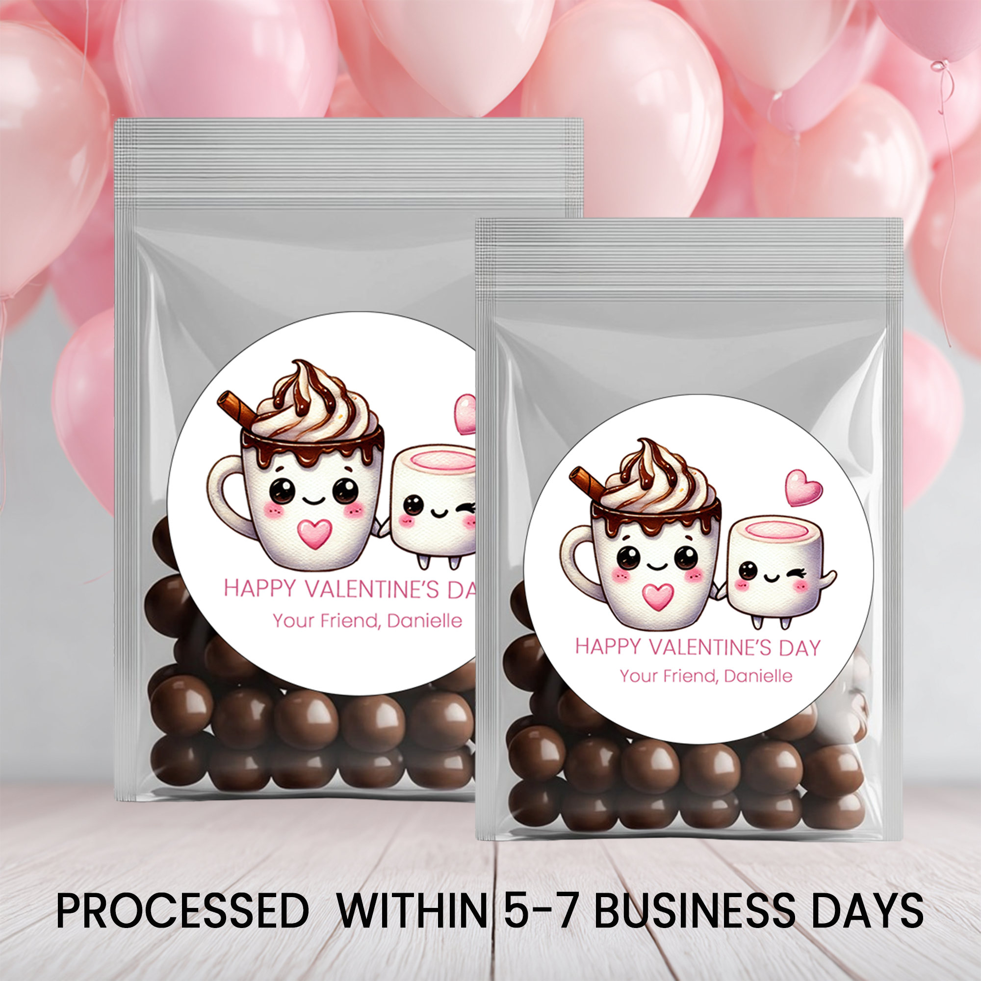 Valentine Party Favor Stickers | 2.5 Inch Round | You’re the Marshmallow to My Hot Chocolate